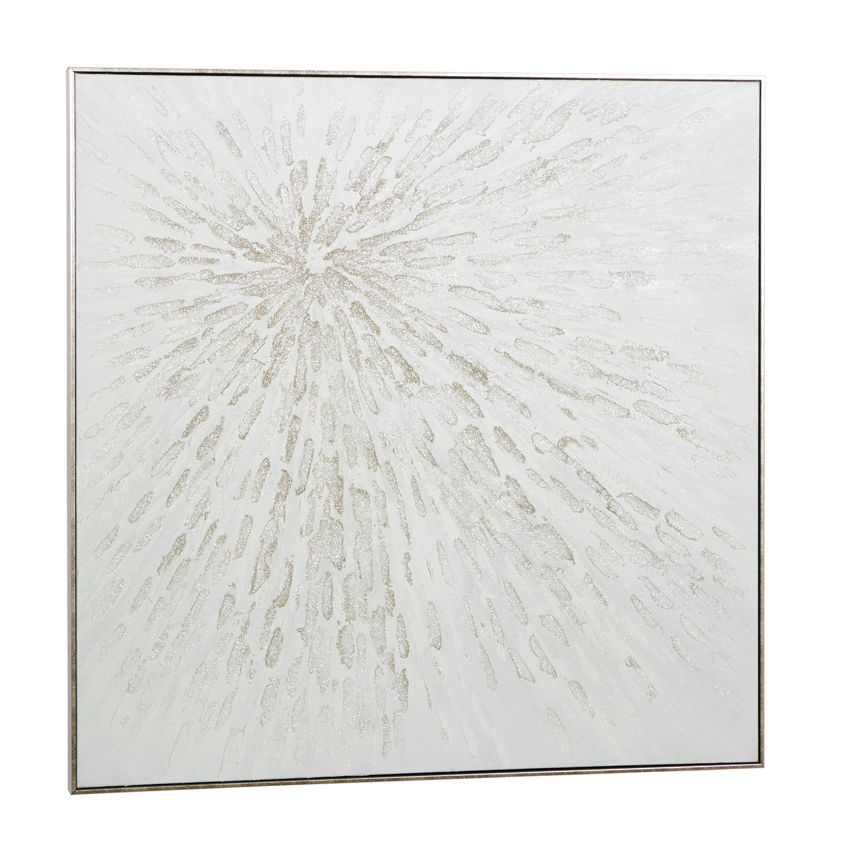 Large White and Silver Abstract Canvas Framed Wall Art