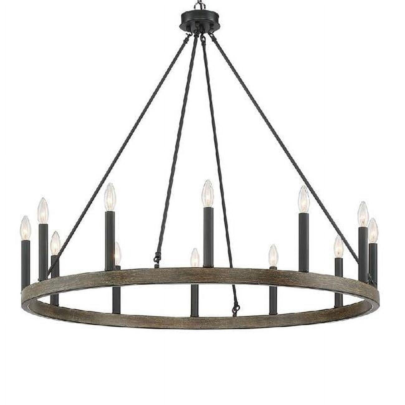 Vanity Art 10552DW-BK 39 x 39 x 35 in. 12-Light Candle Style Wagon Wheel Chandelier, Darkwood & Black