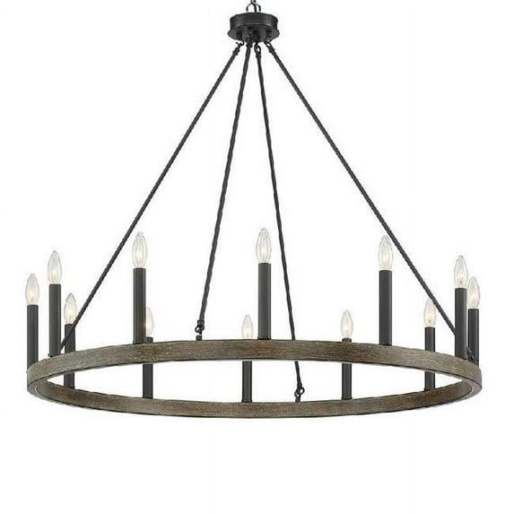 Vanity Art 10552DW-BK 39 x 39 x 35 in. 12-Light Candle Style Wagon Wheel Chandelier, Darkwood & Black