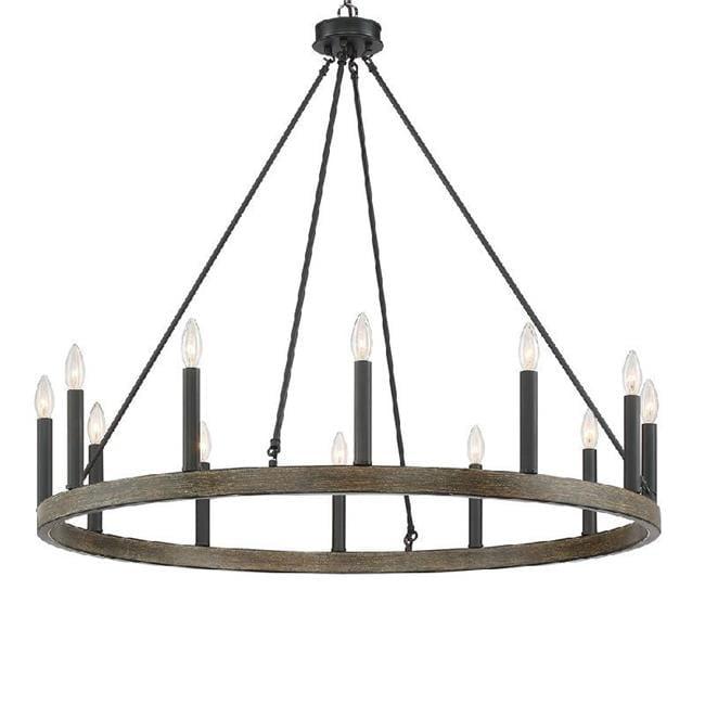Vanity Art 10552DW-BK 39 x 39 x 35 in. 12-Light Candle Style Wagon Wheel Chandelier, Darkwood & Black