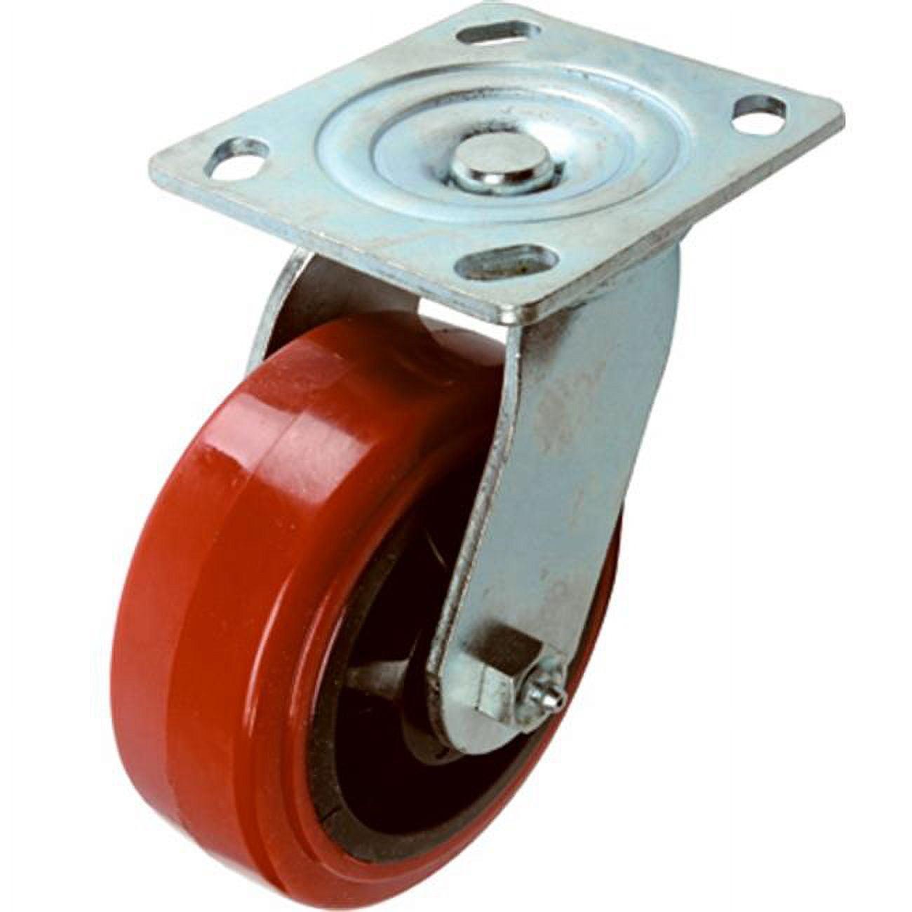 Heavy-Duty 5" Red Polyurethane Swivel Caster with Steel Plate Mount