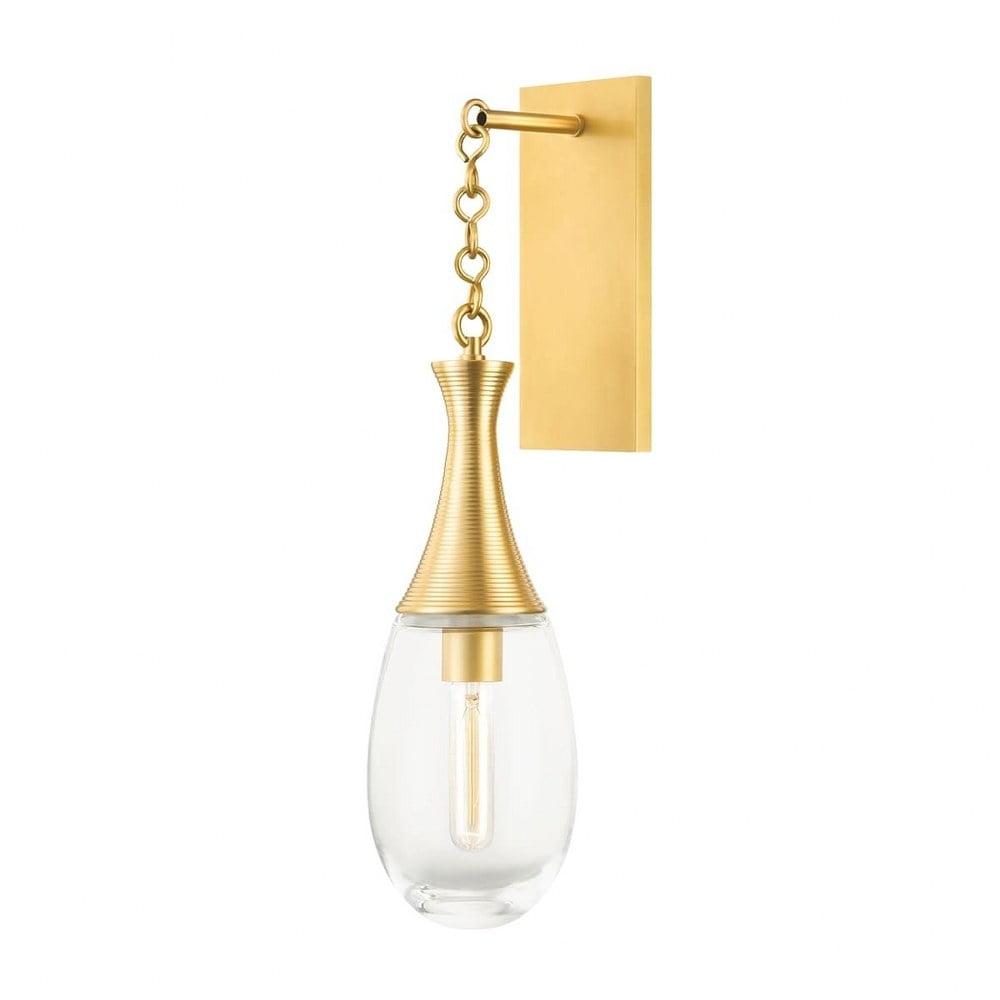 Elegant Aged Brass Dimmable Wall Sconce with Clear Glass Shade