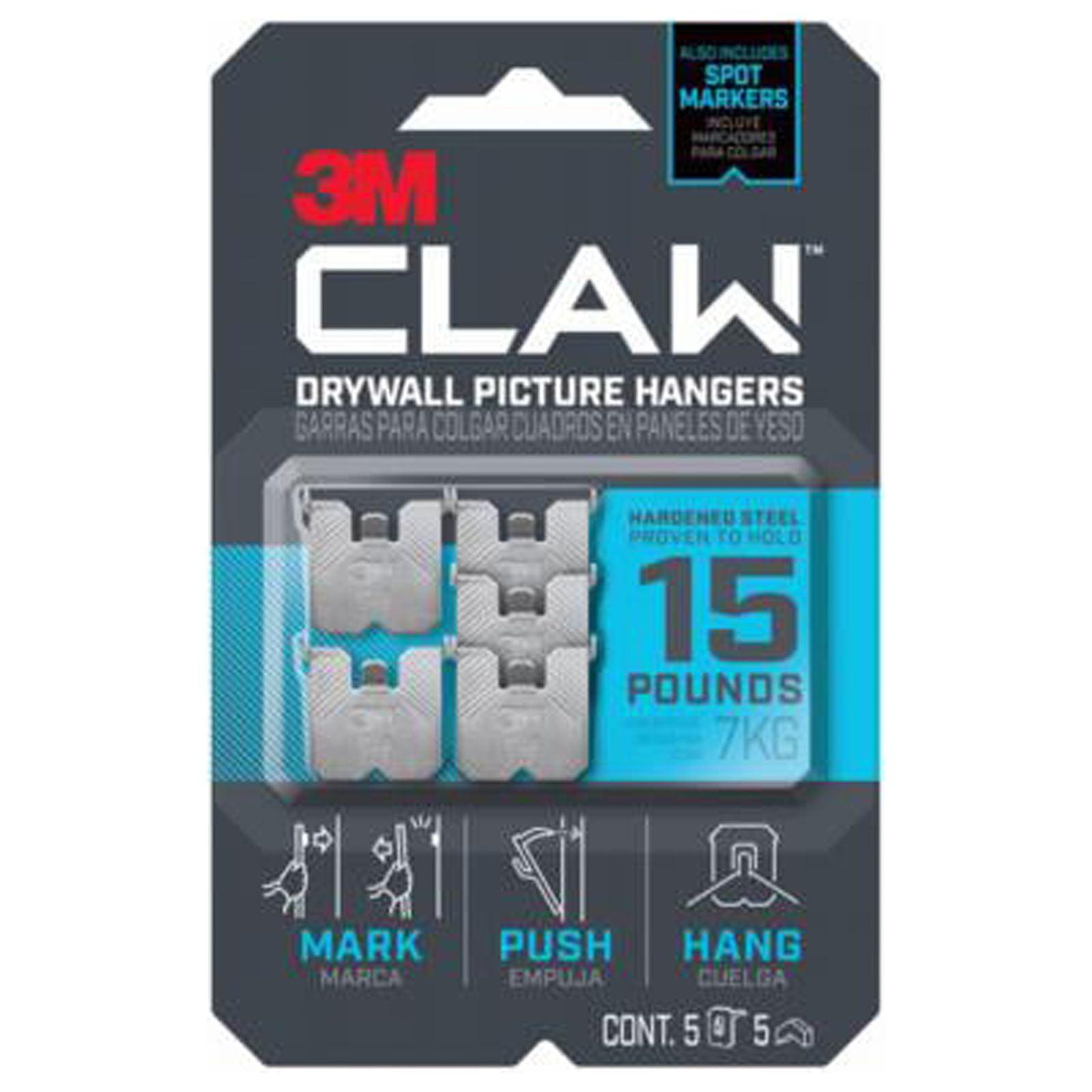 3M CLAW 15 lb Hardened Steel Drywall Picture Hangers, Pack of 4