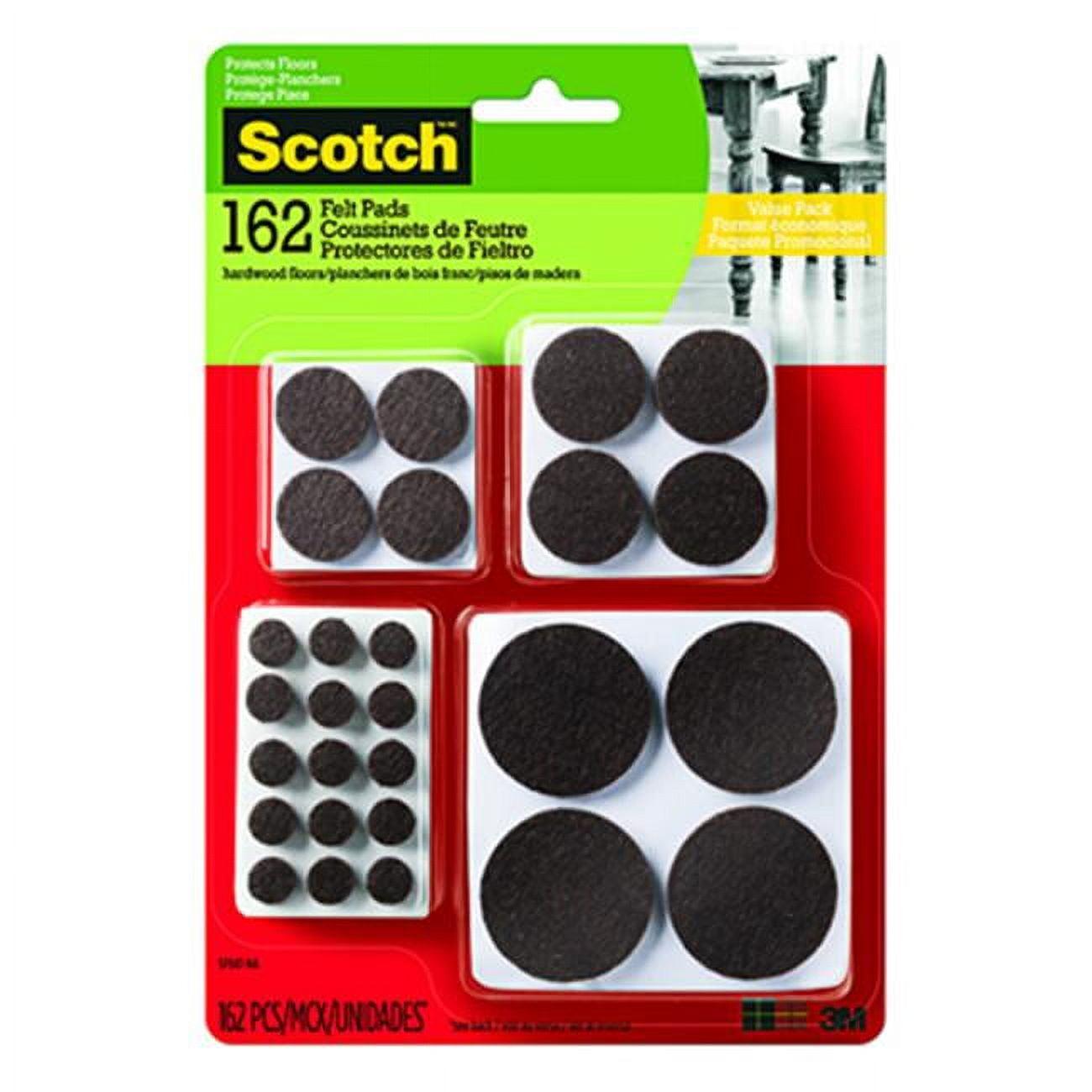 Scotch 162pk Felt Pads Brown: Furniture Pads for Hardwood Floors, PET Material, 2" x 2", 0.2" Thick