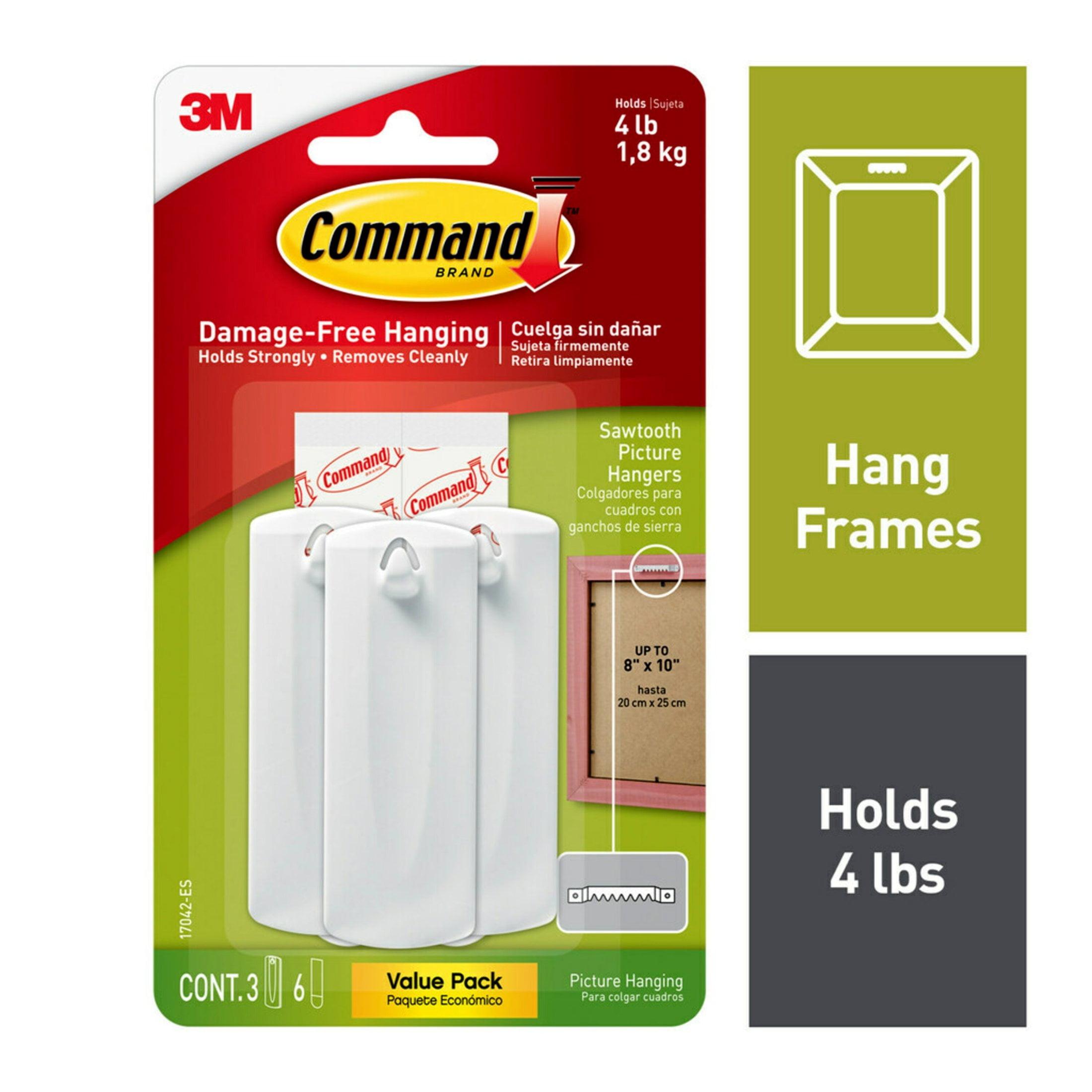 Command Sawtooth Picture Hanger, White, 3 Hangers, 6 Strips Per Pack