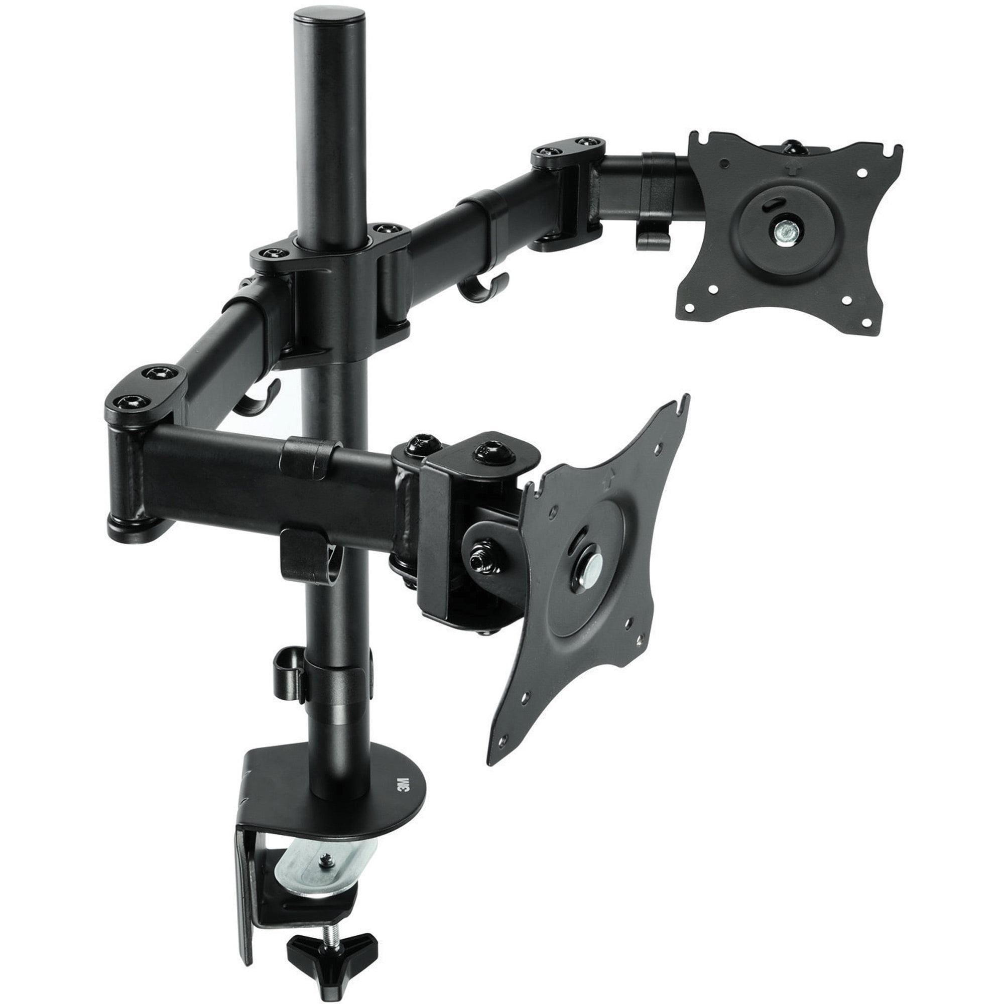 Black Dual Monitor Desk Clamp Mount with Adjustable Arms