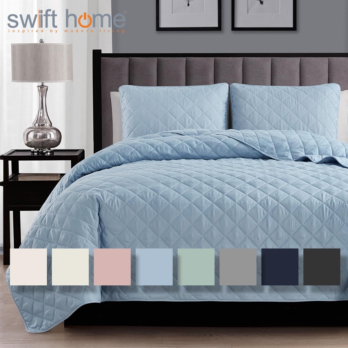 Swift Home | Essential Diamond Stitched 3-Piece Quilt Set Light Blue King/Cal King