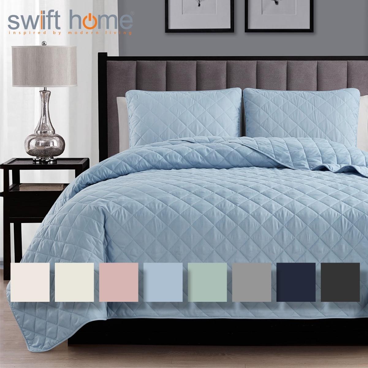 Swift Home | Essential Diamond Stitched 3-Piece Quilt Set Light Blue King/Cal King
