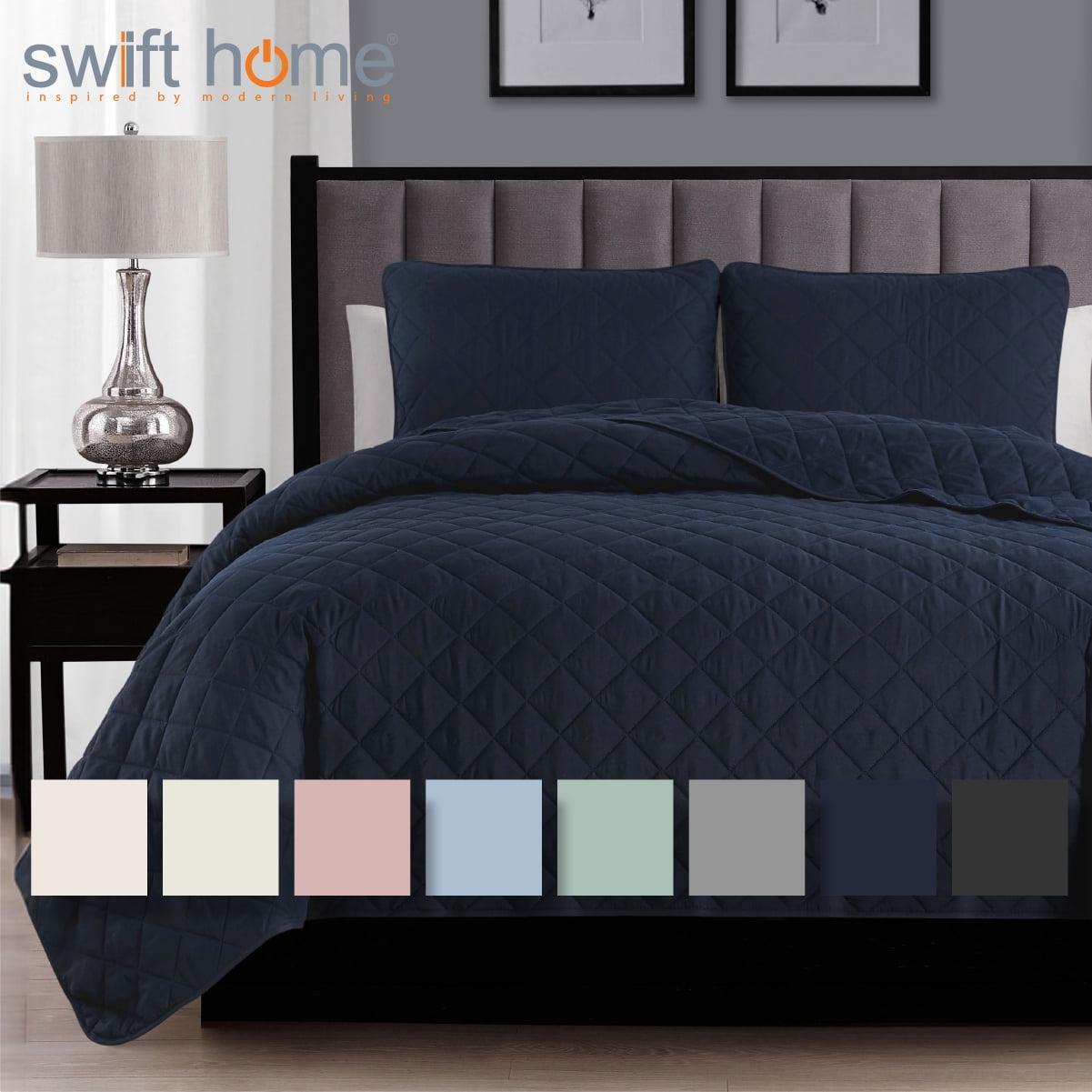 Swift Home | Essential Diamond Stitched 3-Piece Quilt Set Navy Full/Queen