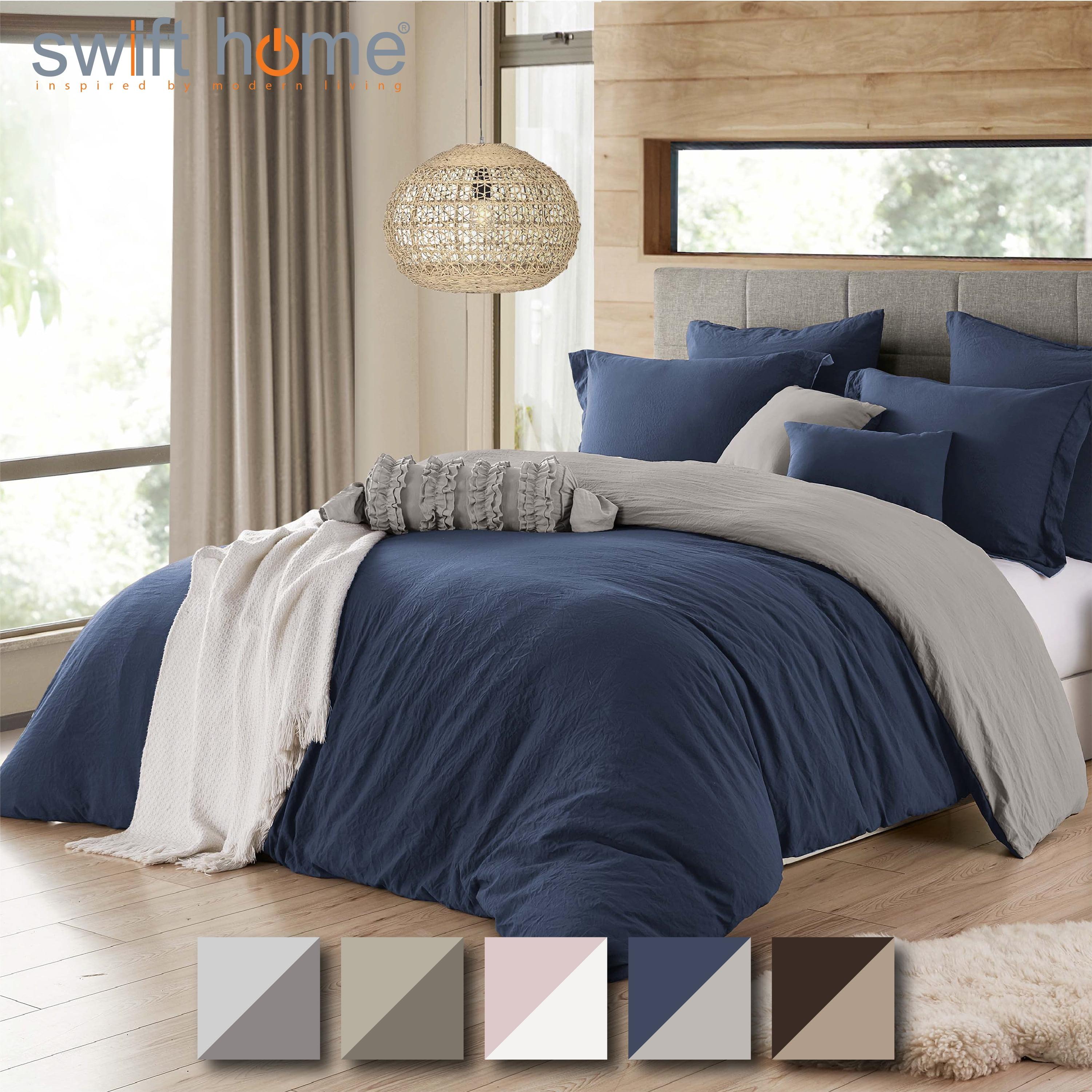 Navy and Graphite Reversible Full/Queen Duvet Cover Set