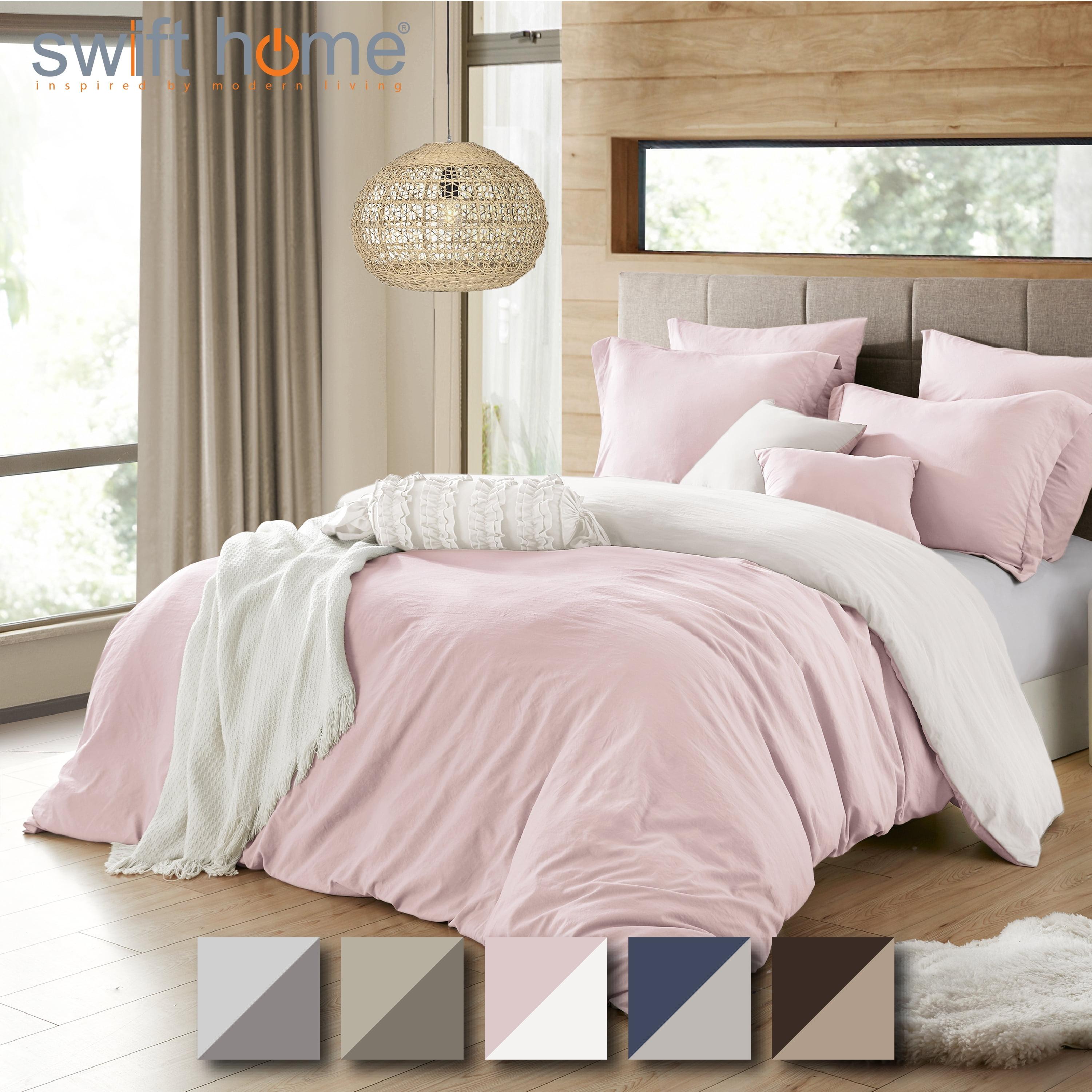 3PC Pink/White Full/Queen (90" x 90") 2 in 1 Reversible Duvet Cover & Sham Set (Comforter not Included)