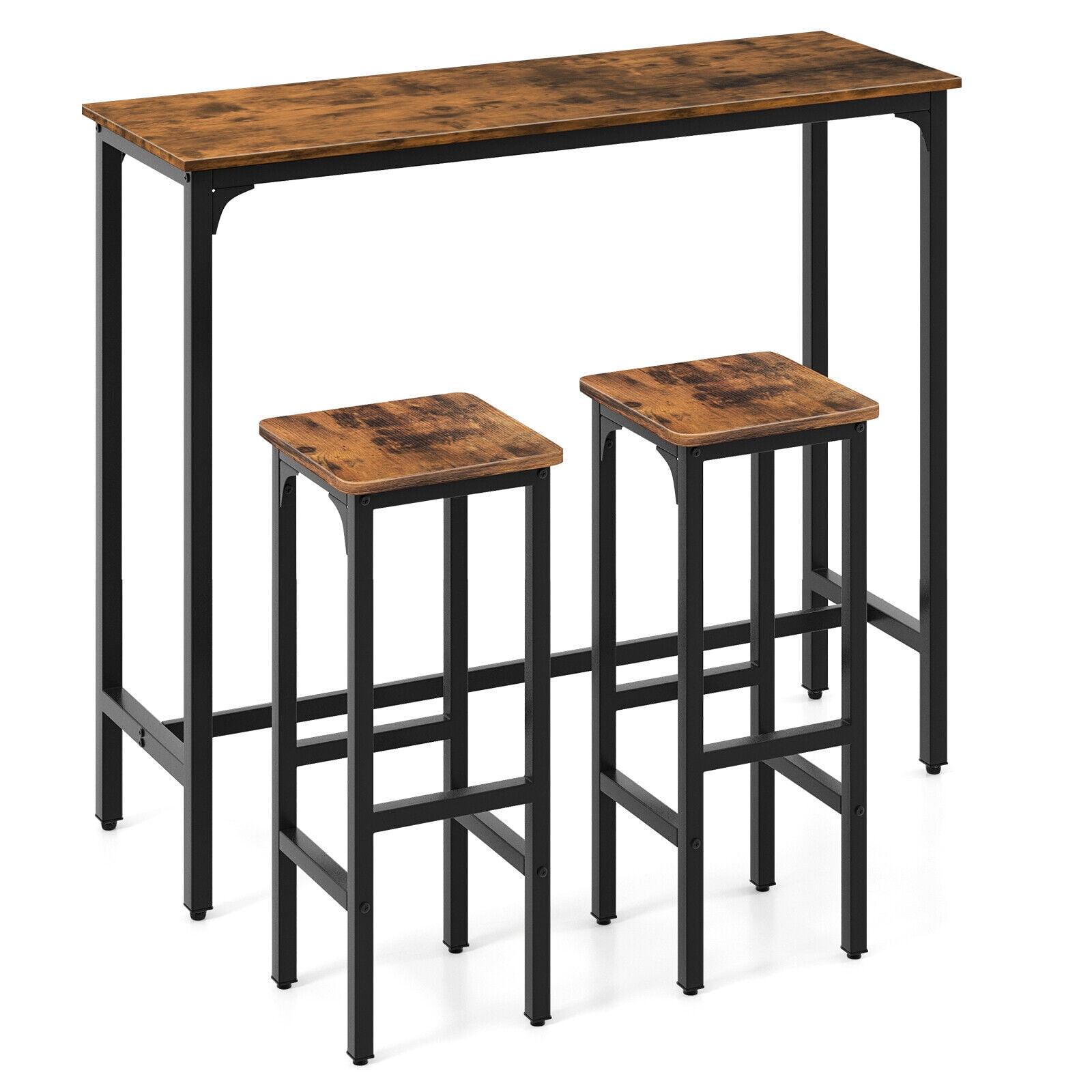 Rustic Brown Industrial Pub Table with 2 Stools