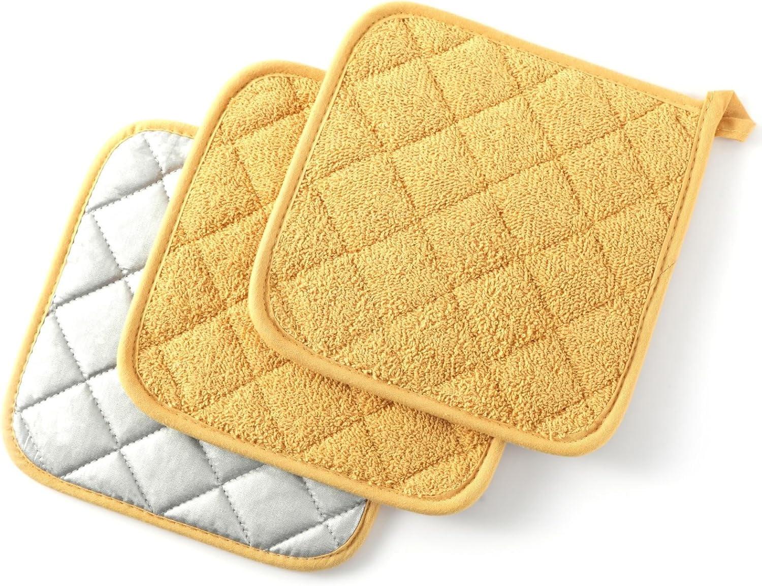 Yellow Quilted Cotton Pot Holders Set of 3