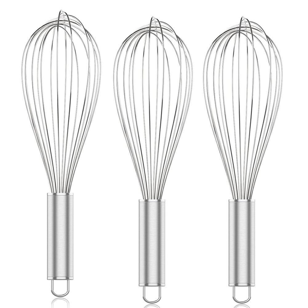 3Pcs 304 Stainless Steel Whisk Set, Professional Balloon Whisks for Kitchen Cooking, Perfect For Blending, Whisking, Baking, Beating, (8" +10"+ 12")