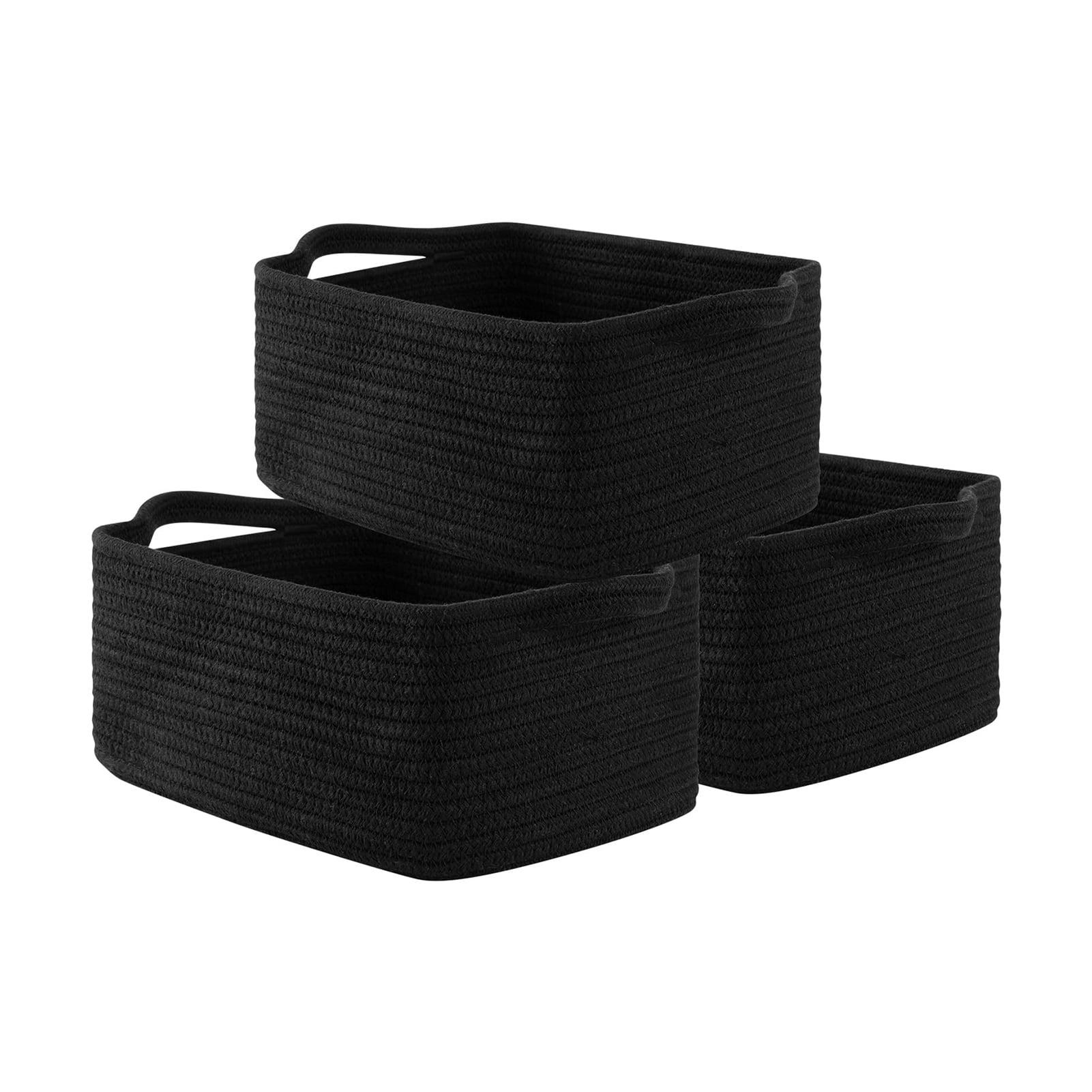 Black Cotton Rope Rectangular Storage Baskets with Handles, Set of 3