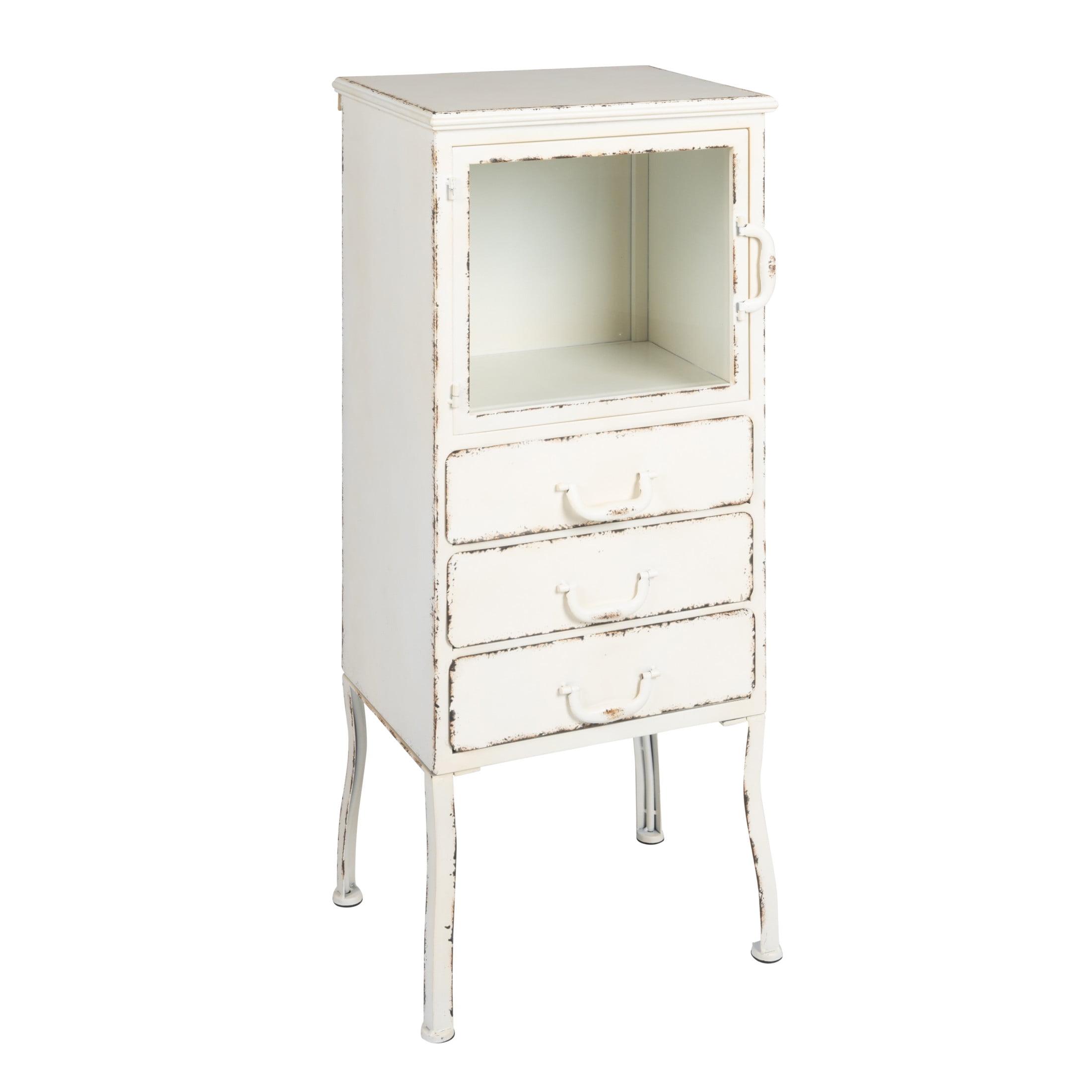 Storied Home 39" Tall Decorative Storage Cabinet Cream: Vintage Rustic Metal, 3 Drawers, Office & Home Use