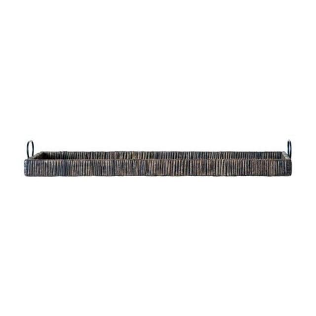 3R Studios Black Rattan and Wood Tray with Handles