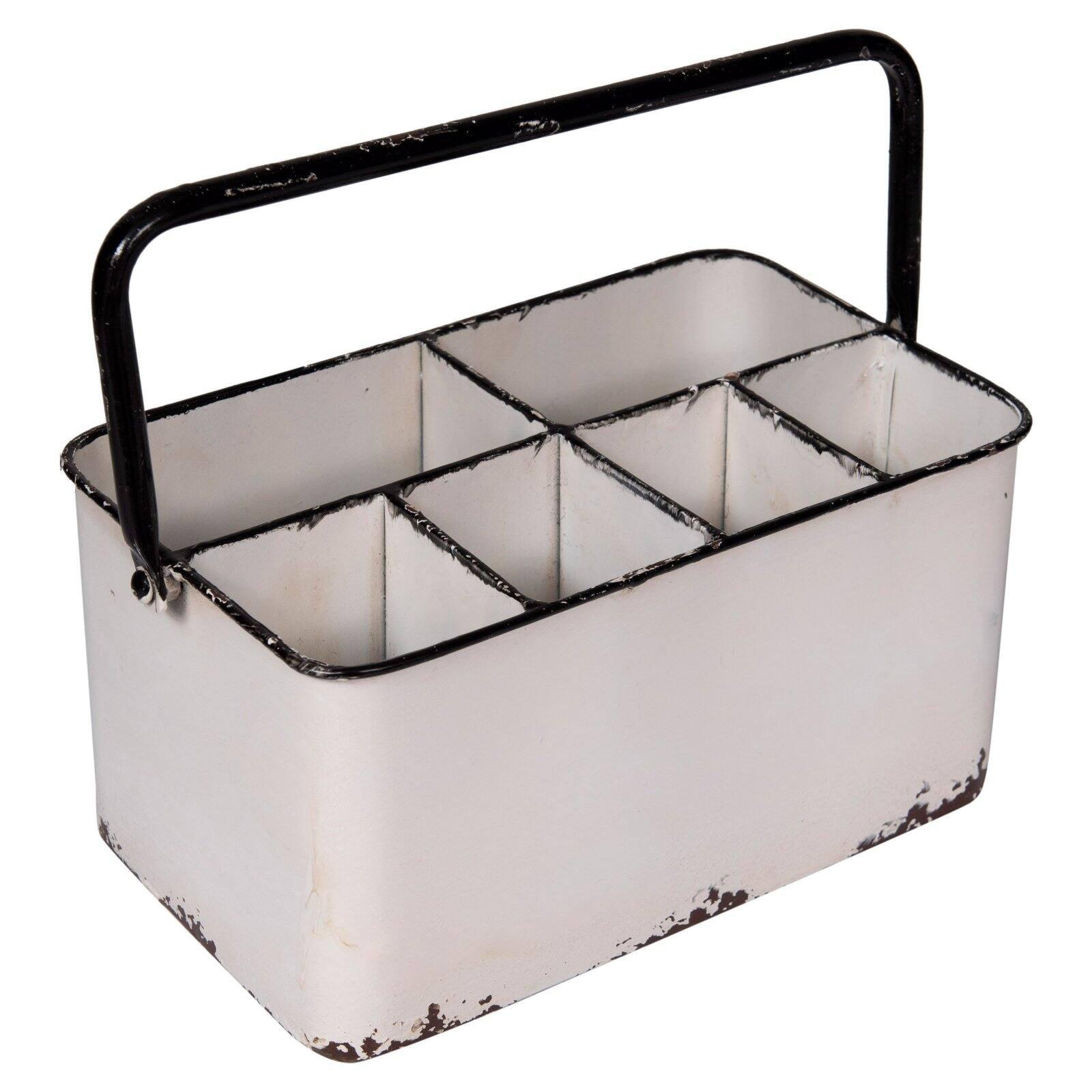 Hokku Designs Distressed White Metal Caddy With 6 Compartments
