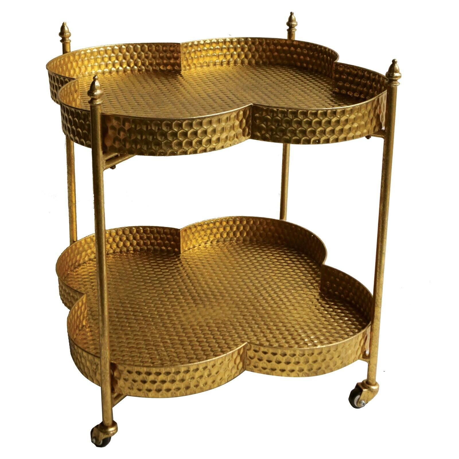 Contemporary Gold Iron Tiered Bar Cart with Clover Shelves