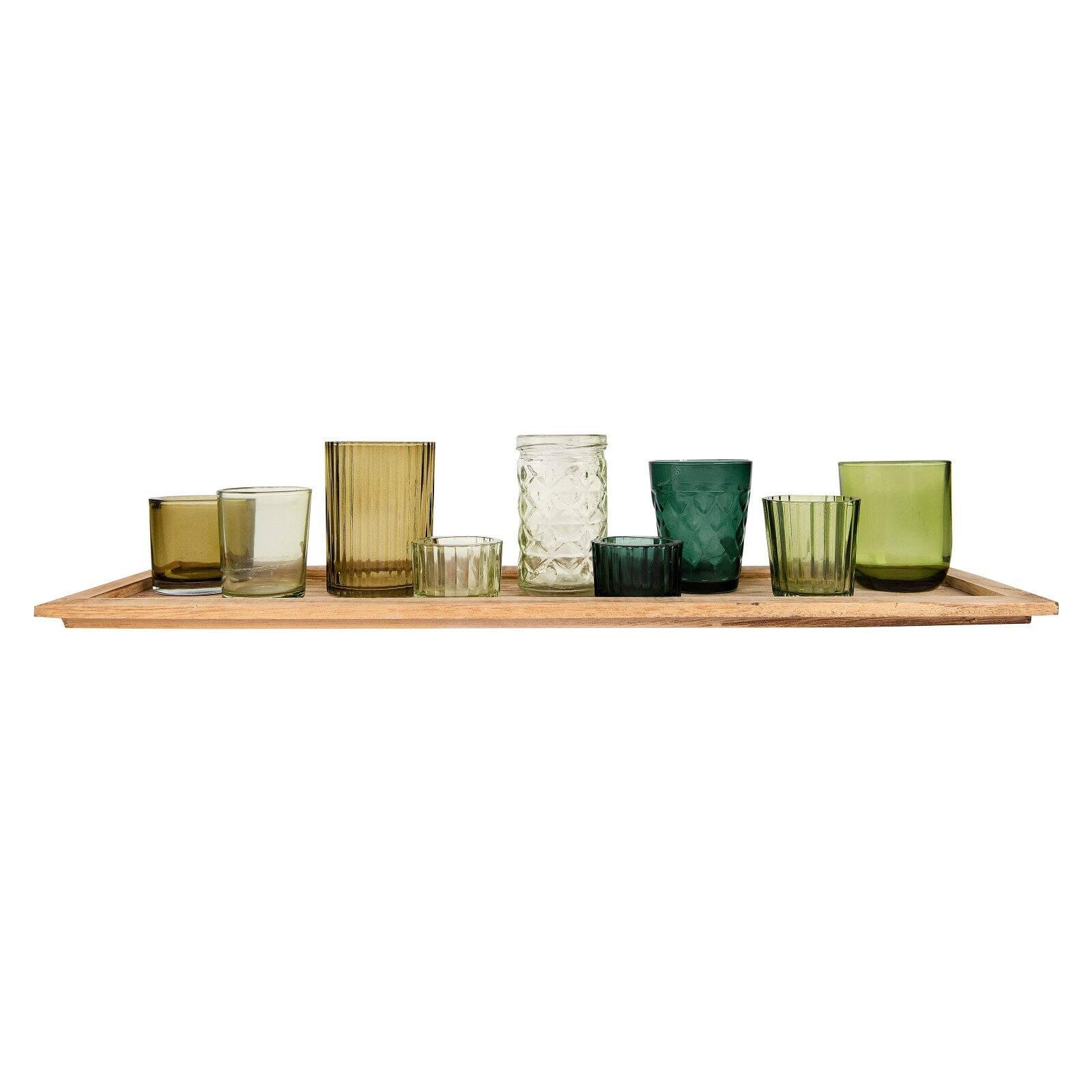 Storied Home Glass & Wood Candle Gift Set Green 22 in - Bohemian Charm, Mixed Holder Set