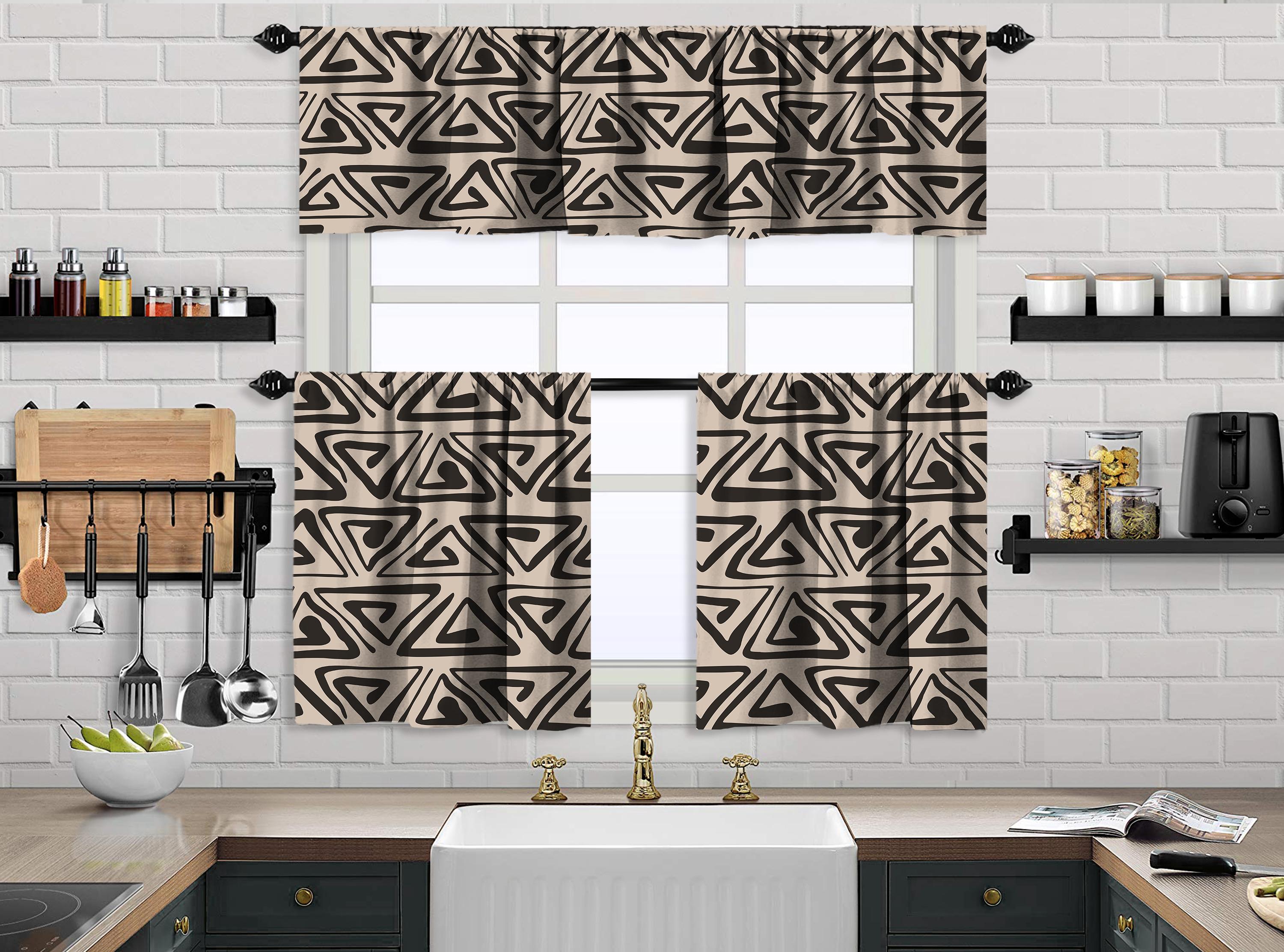 Boho Design Kitchen Valance (50X14) And 2 Tiers Cafe Curtains