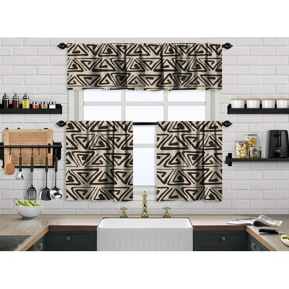 Boho Design Kitchen Valance (50X14) And 2 Tiers Cafe Curtains