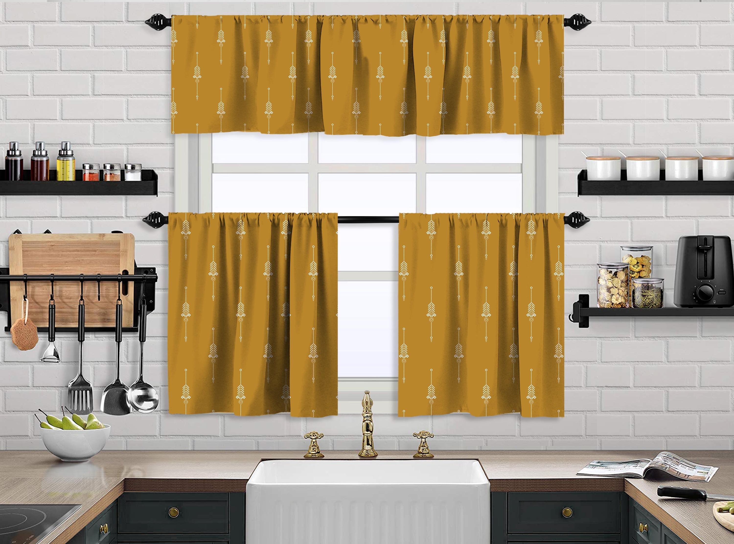 Lilijan Home & Curtain Boho Design Kitchen Valance, 2 Tiers Curtain, African Mud, Window Valance Treatments, Cafe Curtains