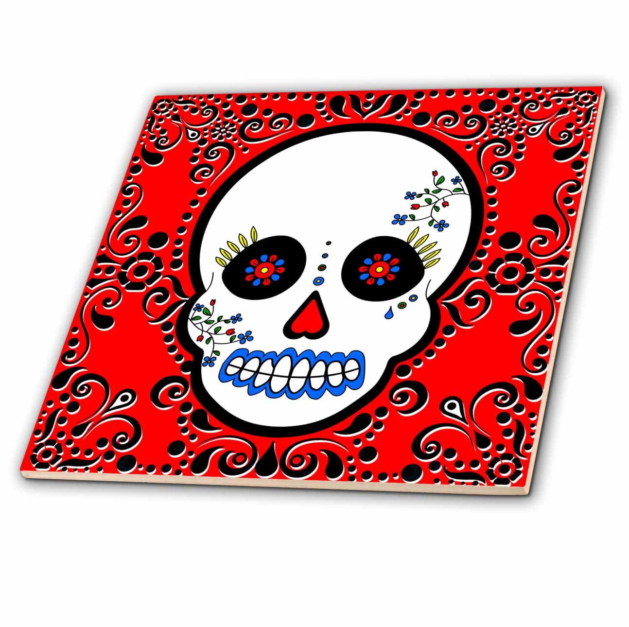 Red and Black Day of the Dead Ceramic Tile, 4-Inch