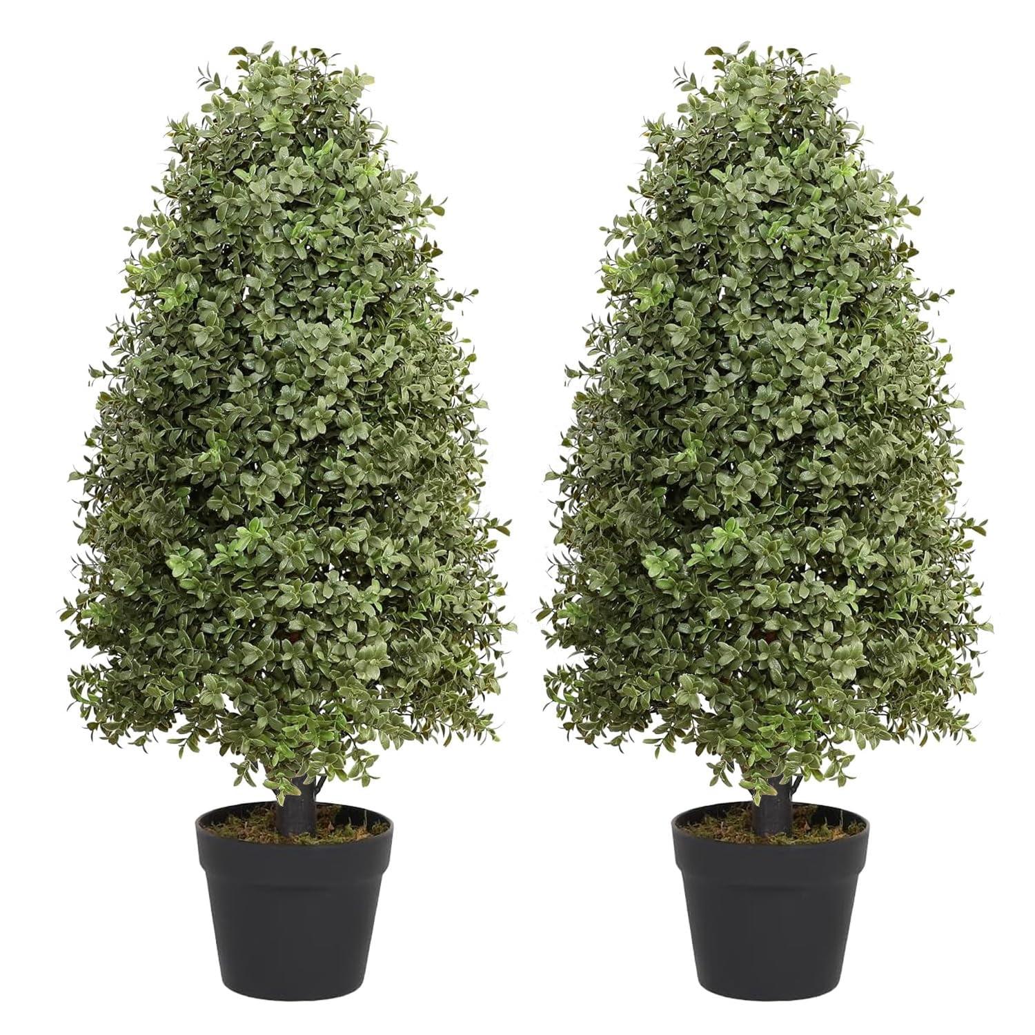 3ft Artificial Topiary Trees Set of 2, Faux Boxwood Tree for Outdoor Decor, Topiaries Plants Artificial Outdoors for Front Door Patio Garden C38