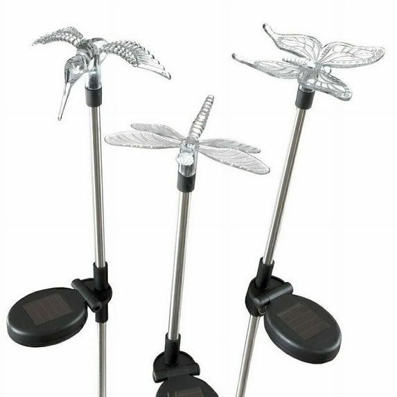 Pure Garden Silver Solar Powered Integrated LED Metal Pathway Light Pack (Set of 3)