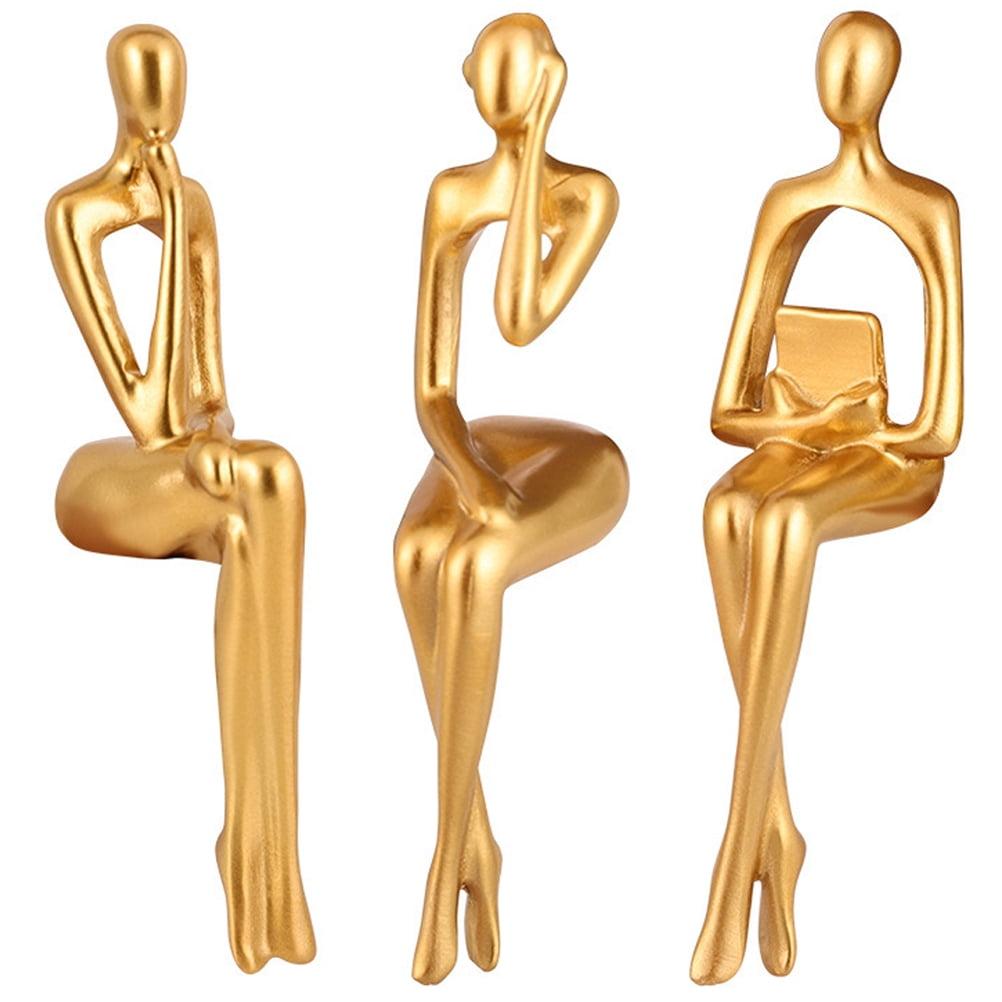 Gold Resin Sitting Thinker Statue Set, 3-Piece