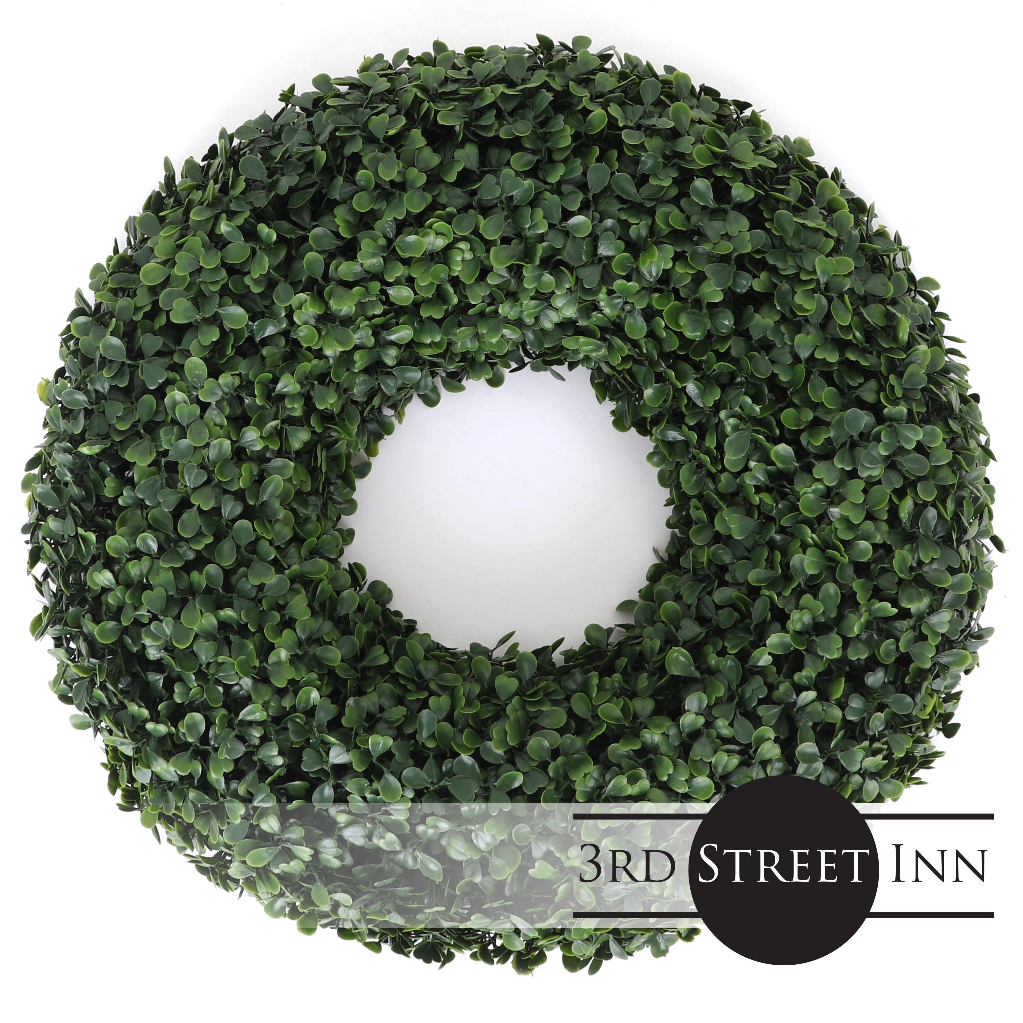 14" Green Boxwood and Eucalyptus Front Door Wreath