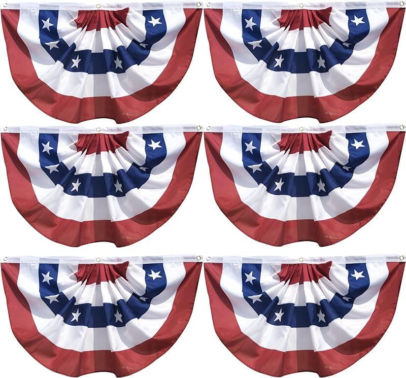 3x1.5fts American Pleated Fan Bunting flag outdoor-US Patriotic bunting-July 4th-Memorial Day-Fences flag-Curtain bunting-Pack of 6