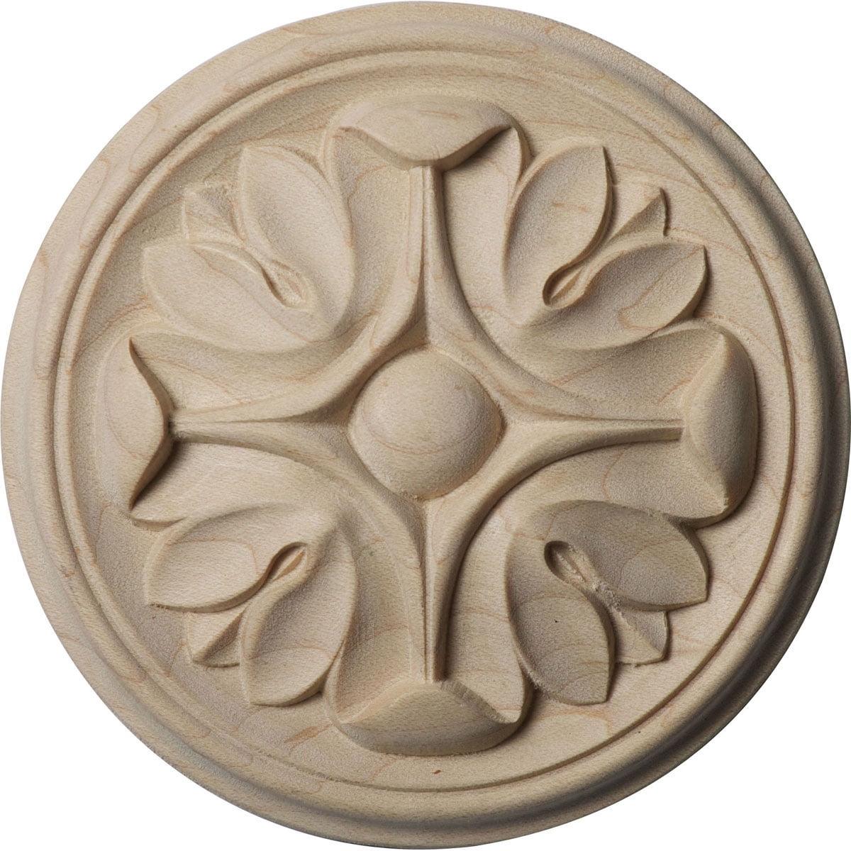 Alder Round Hand-Carved Rosette, 4 1/4" x 4 1/4"