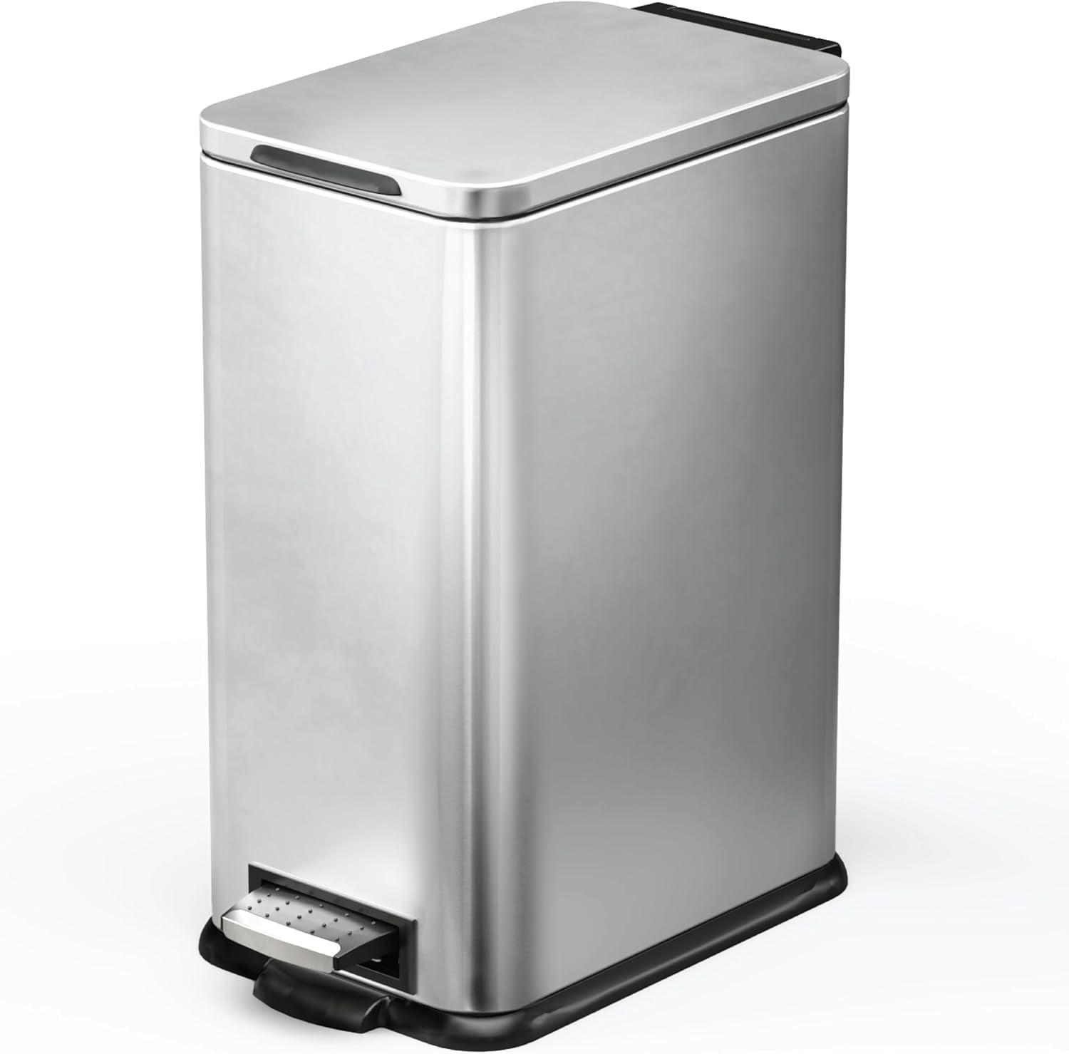 Home Zone Living 4.4 Gallon Kitchen Trash Can, Stainless Steel, 16.7 Liter