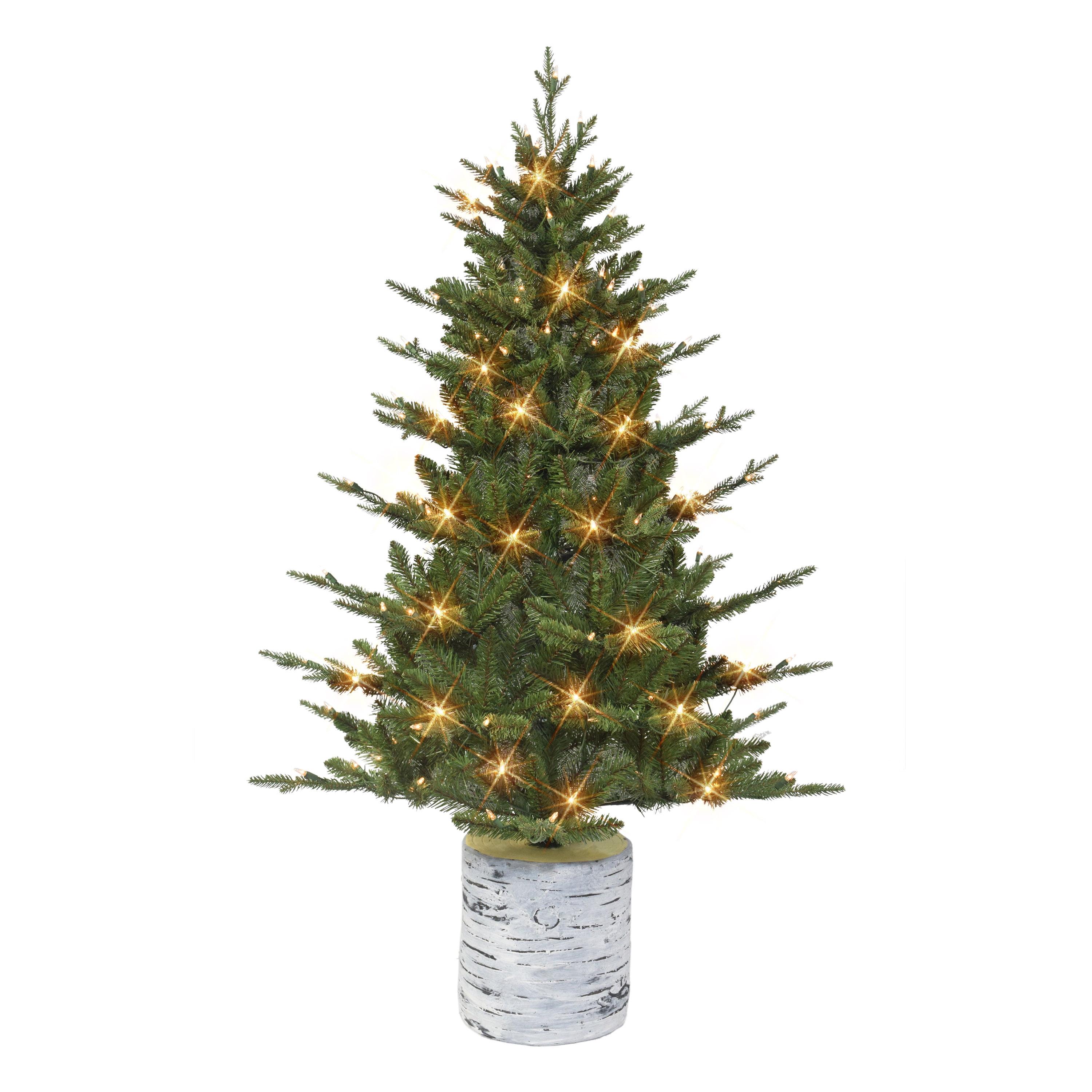 4.5 ft Green Potted Fir Christmas Tree with Clear Lights