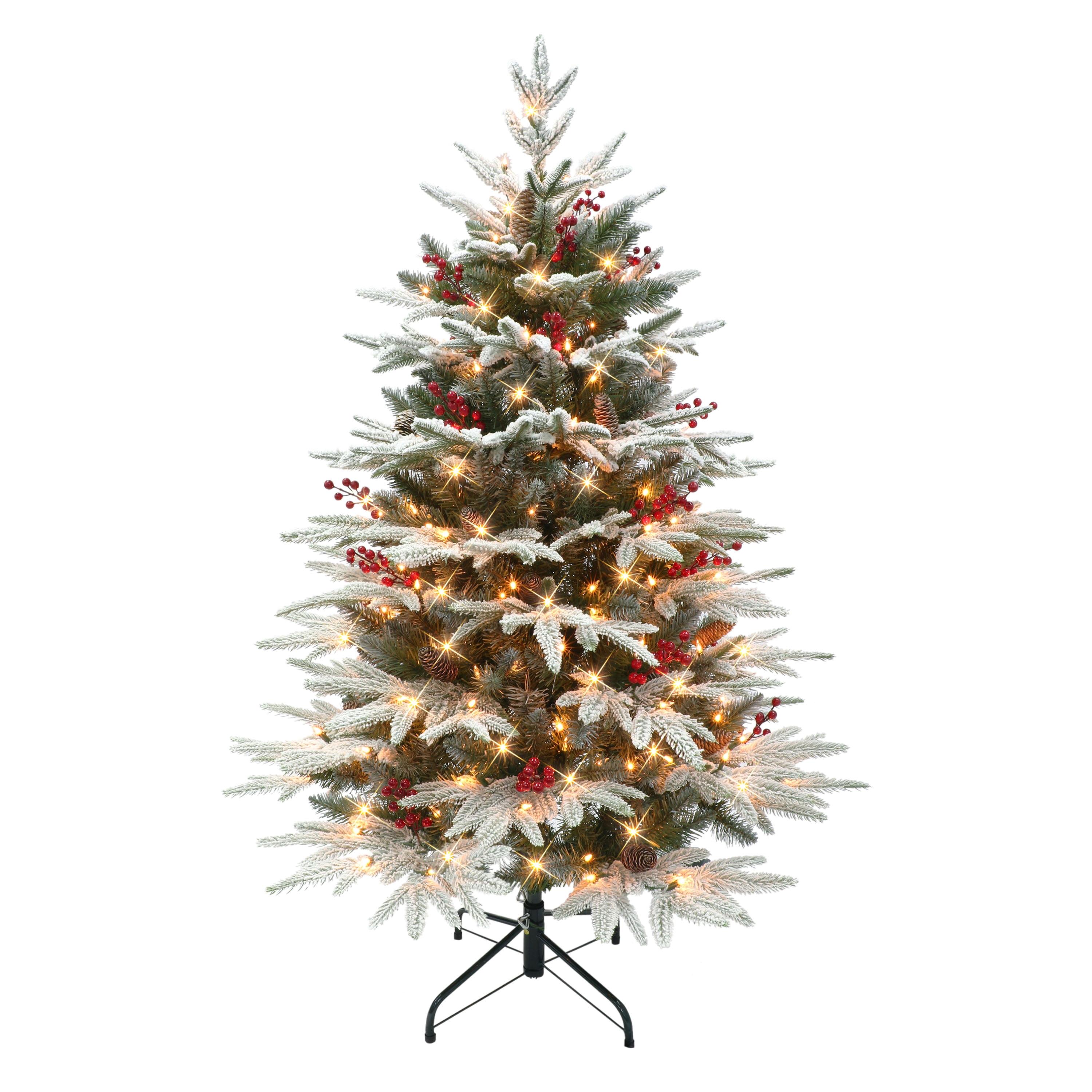 4.5 ft Pre-Lit White Flocked Fir Christmas Tree with Lights