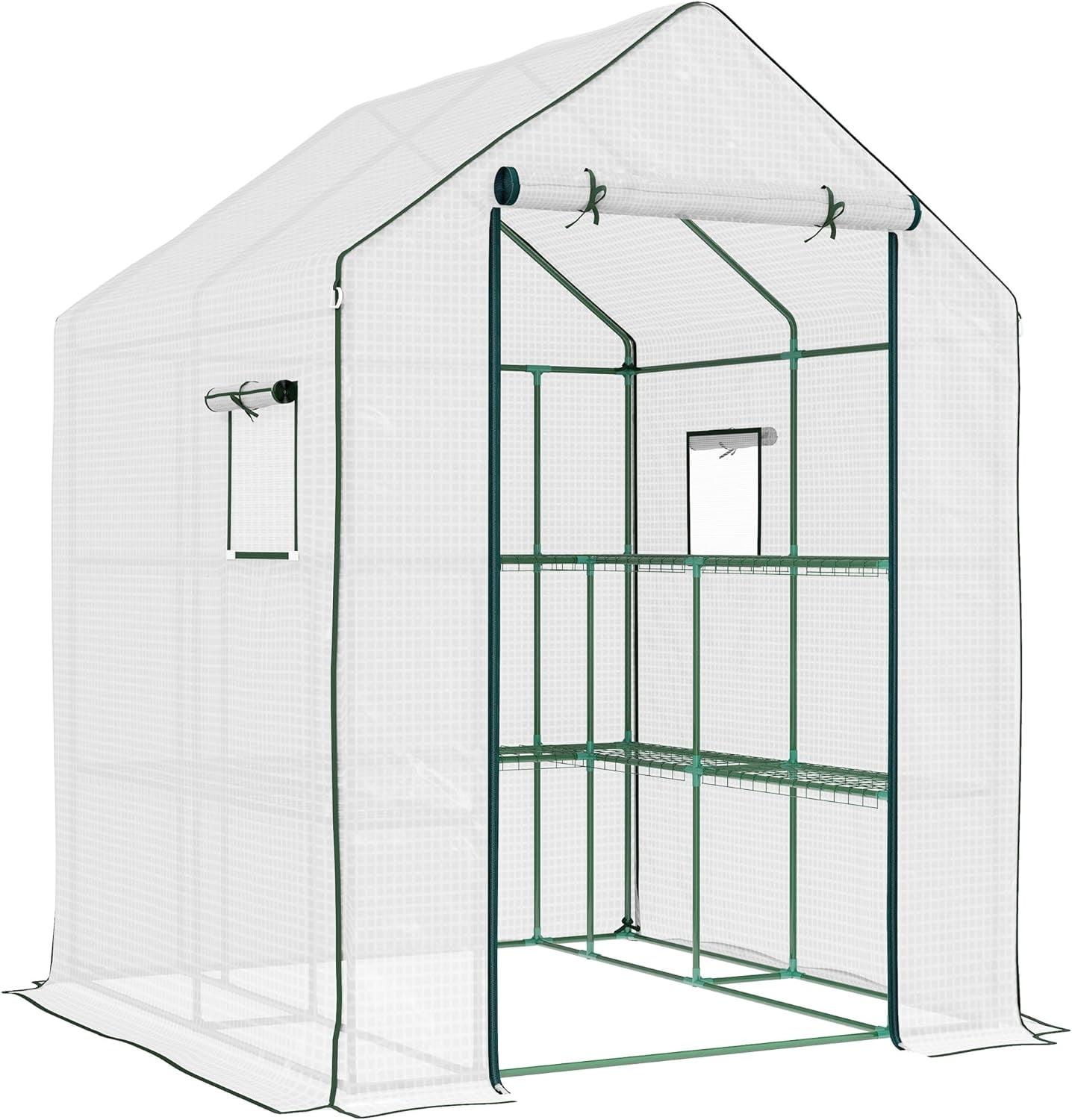 4.6' x 4.7' Green Walk-In Portable Greenhouse with Shelves