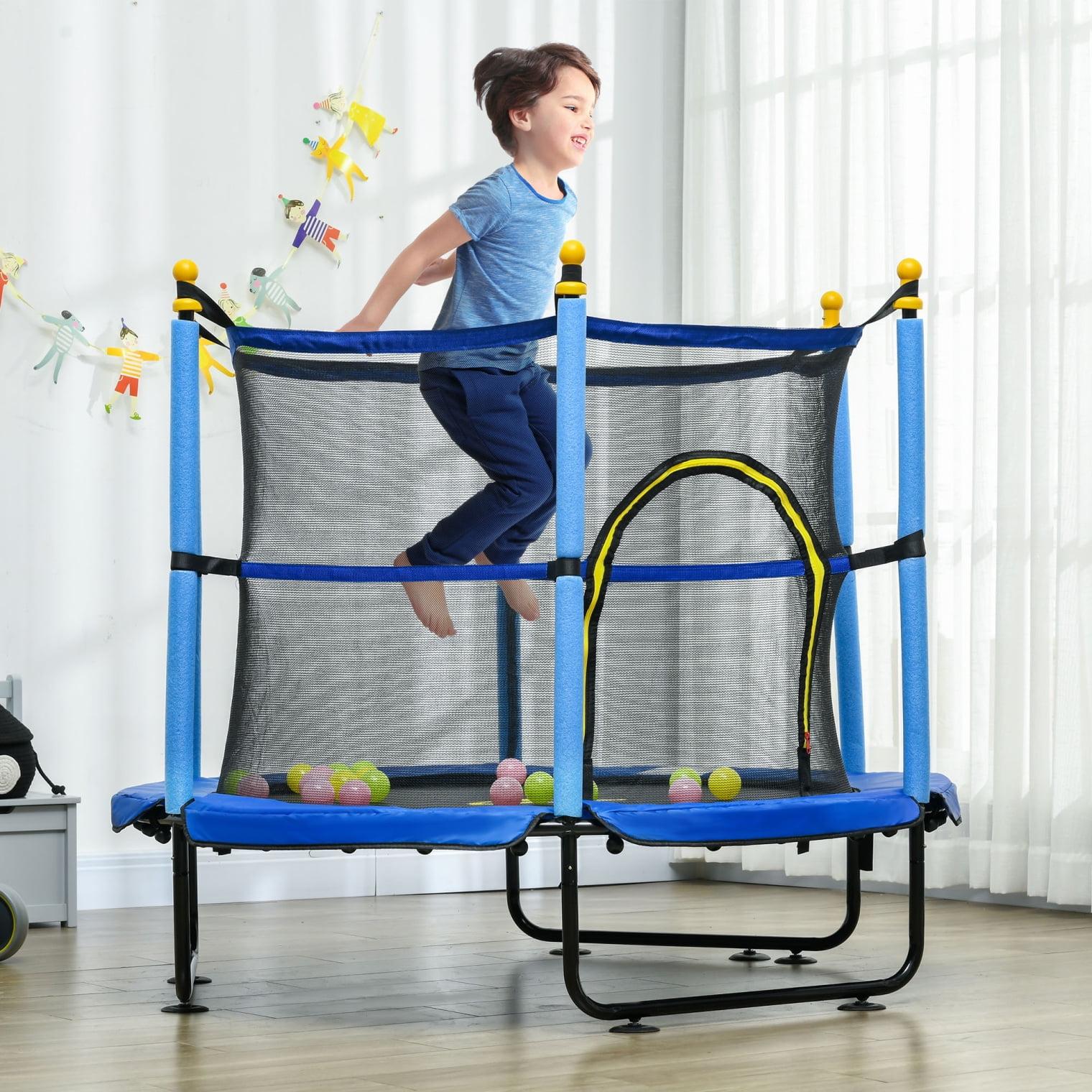 Qaba 4.6' Trampoline For Kids, 55 Inch Toddler Trampoline With Safety Enclosure & Ball Pit For Indoor Or Outdoor Use, Built For Kids 3-10 Years, Yellow