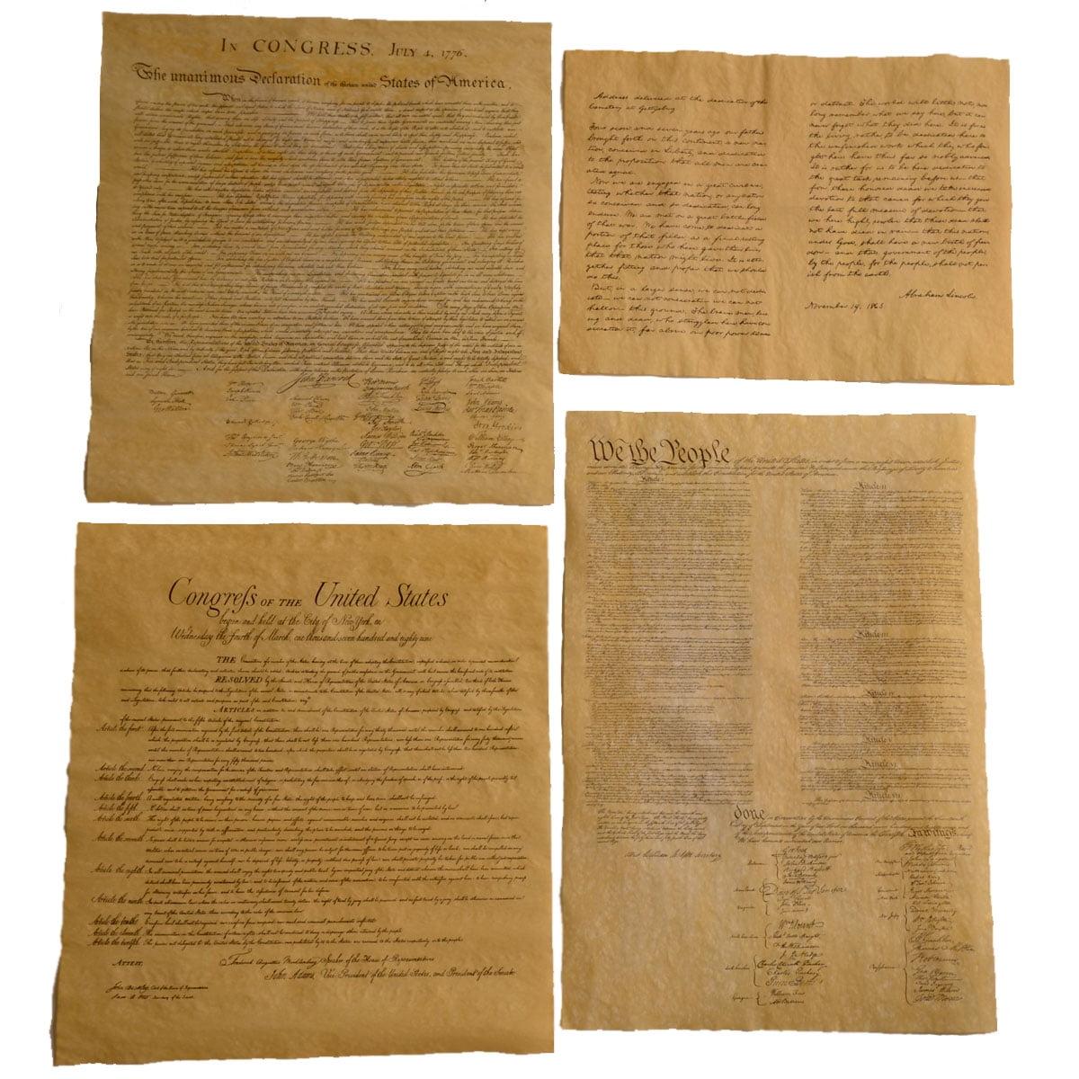 Set of 4 Antiqued Parchment US Historical Documents Posters