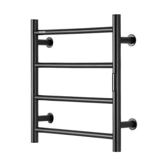 VEVOR 4 Bars Towel Warmer Rack, Wall Mounted Heated Towel Rack for Bathroom, IPX5 Waterpoof Towel Heater Rack with Timer & Display Screen, Black