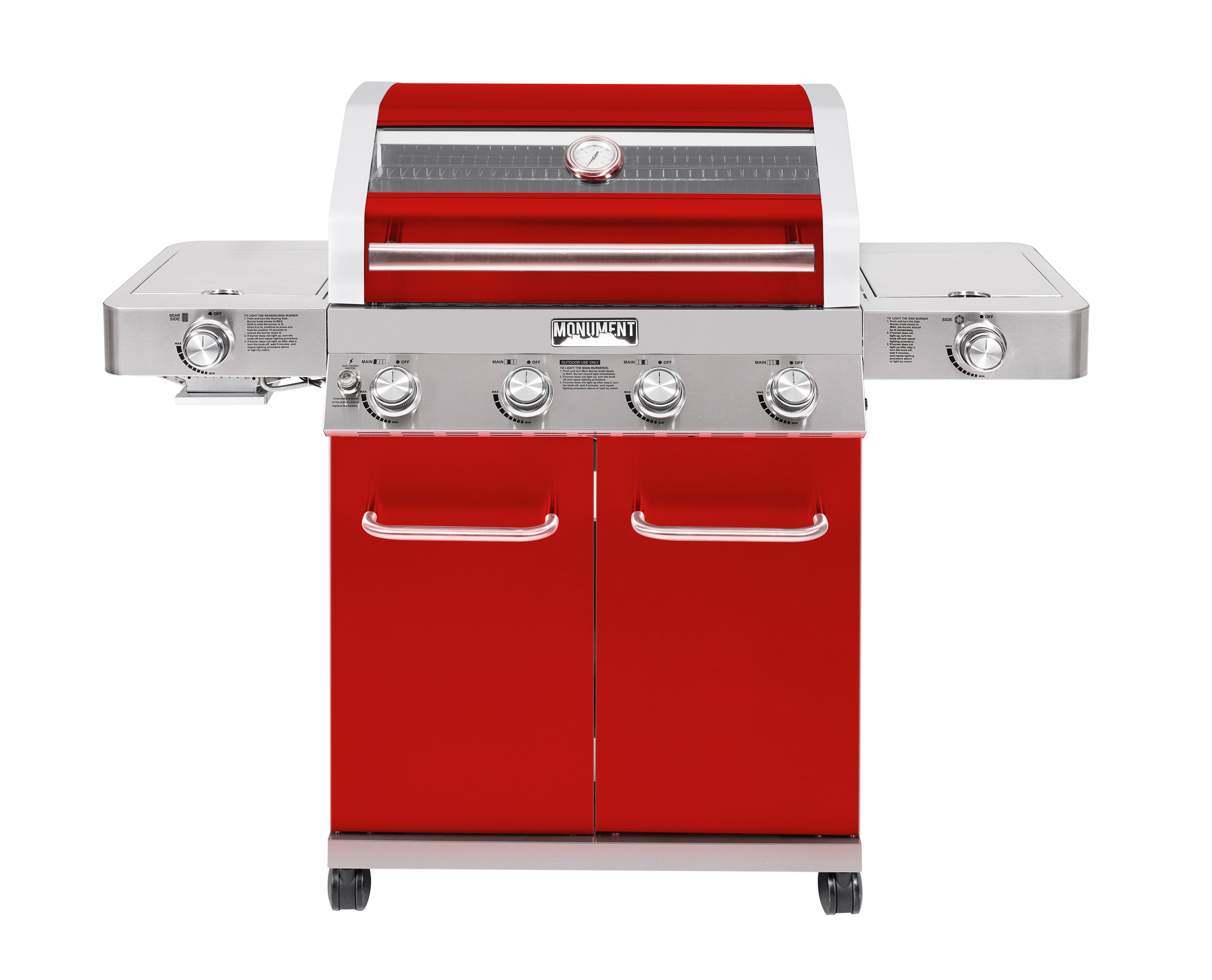 Monument Grills 35633 Colorful 4-Burner Liquid Propane 72000 BTU Gas Grill Stainless with 2 Side Burner