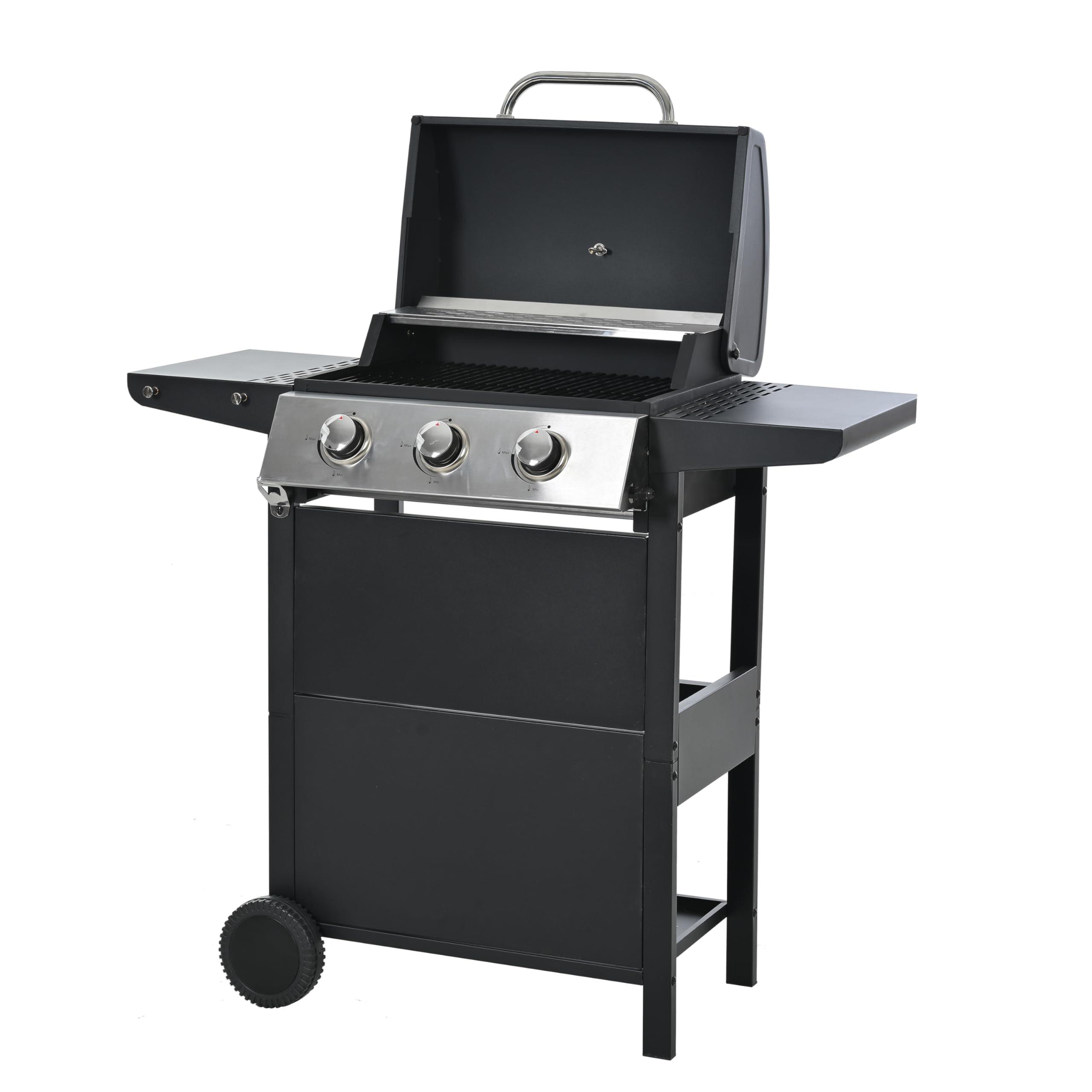 4-Burner Black Stainless Steel Propane Gas Grill with Side Burner