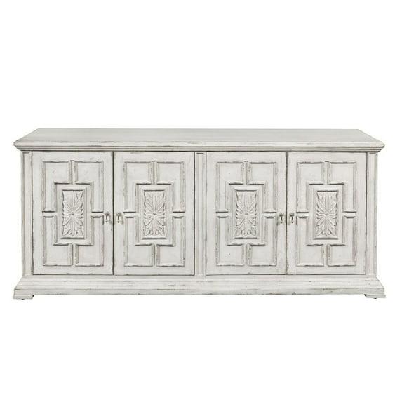 Pulaski Furniture 4 Door Rosette Carved Entertainment Credenza in Distressed White