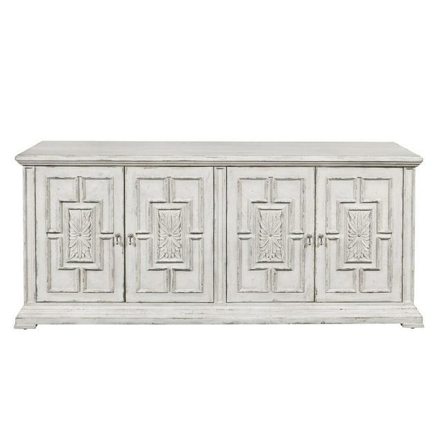 Pulaski Furniture 4 Door Rosette Carved Entertainment Credenza in Distressed White
