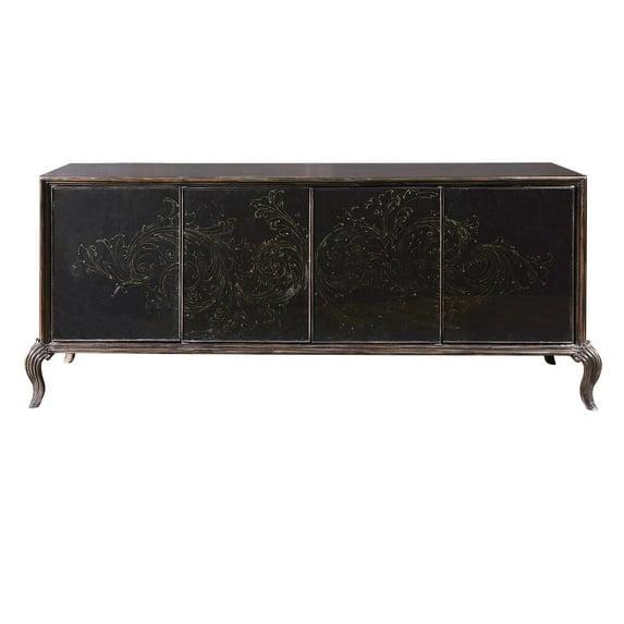 Media Credenza with Scroll Art Glass Doors & Cabriole Feet