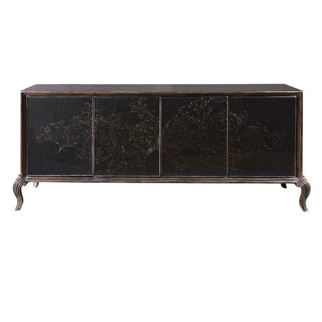 Pulaski Furniture Media Credenza with Scroll Art Glass Doors & Cabriole Feet