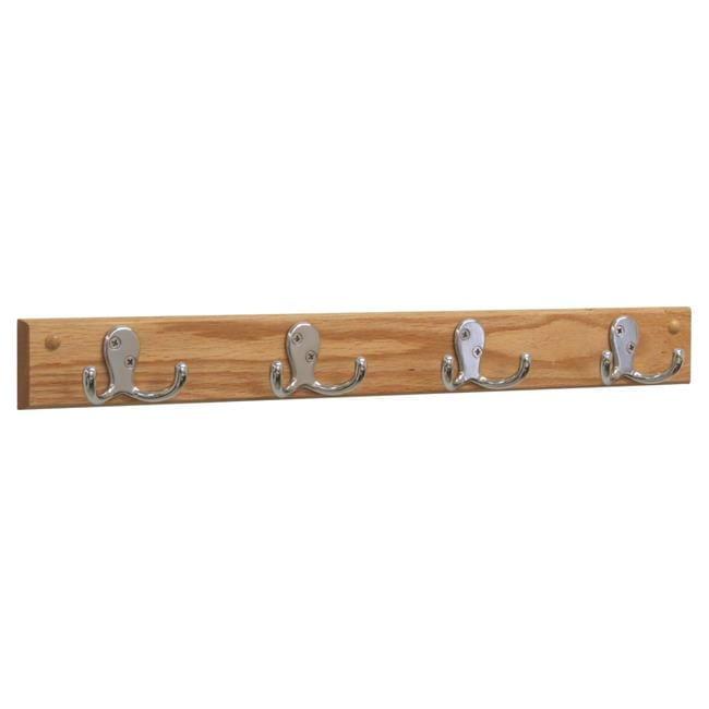 Light Oak Wall Mount Coat Rack with Nickel Hooks