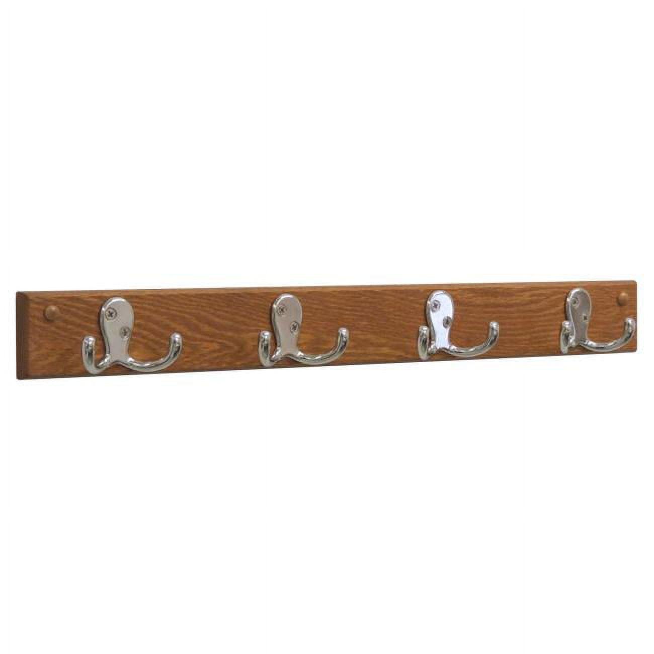 4 Double Prong Nickel Hook Rail & Coat Rack - Medium Oak