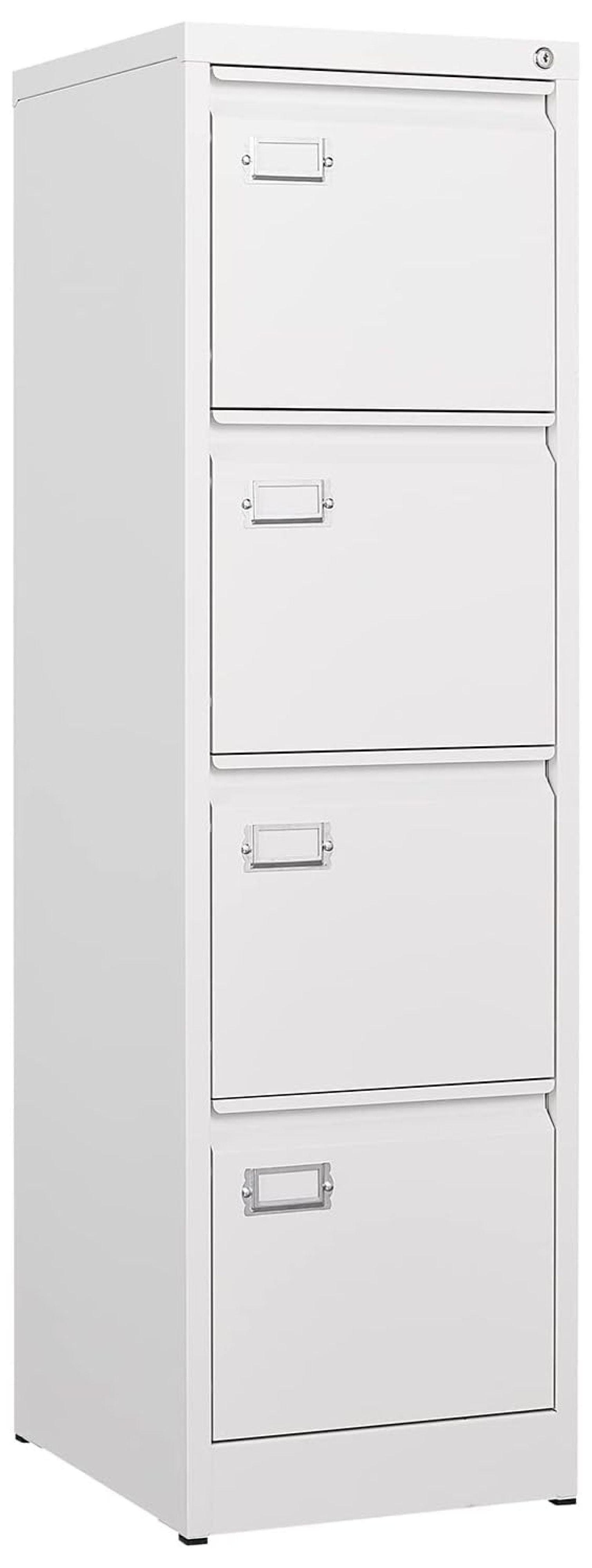 4 Drawer File Cabinet, 17.8" D Metal Filing Cabinets with Lock, Vertical Filing Cabinet for Home Office, Steel File Cabinet for Letter/Legal/A4/F4 Size, Easy Assemble (White)